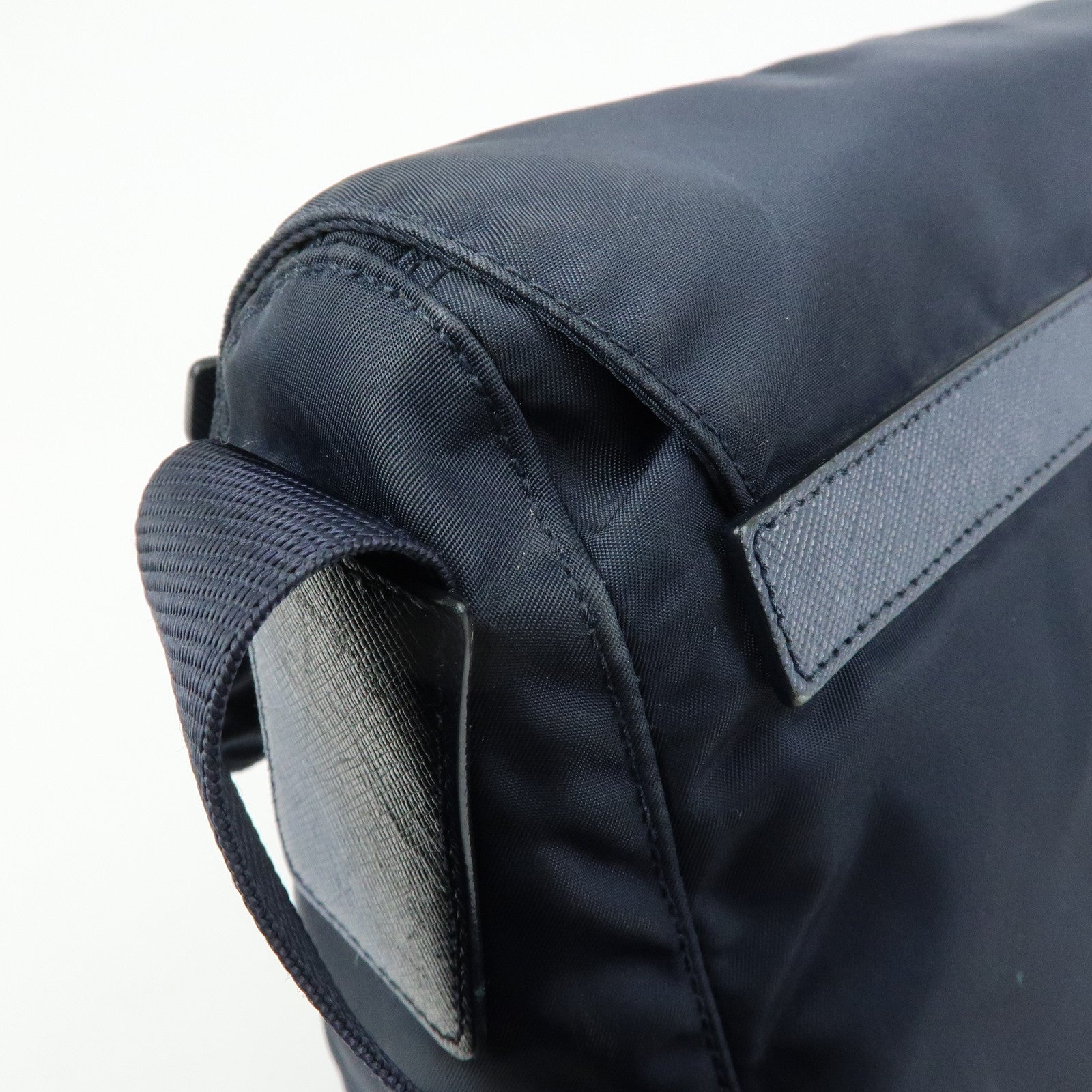 PRADA Triangle Logo Nylon Saffiano Leather Shoulder Bag Navy