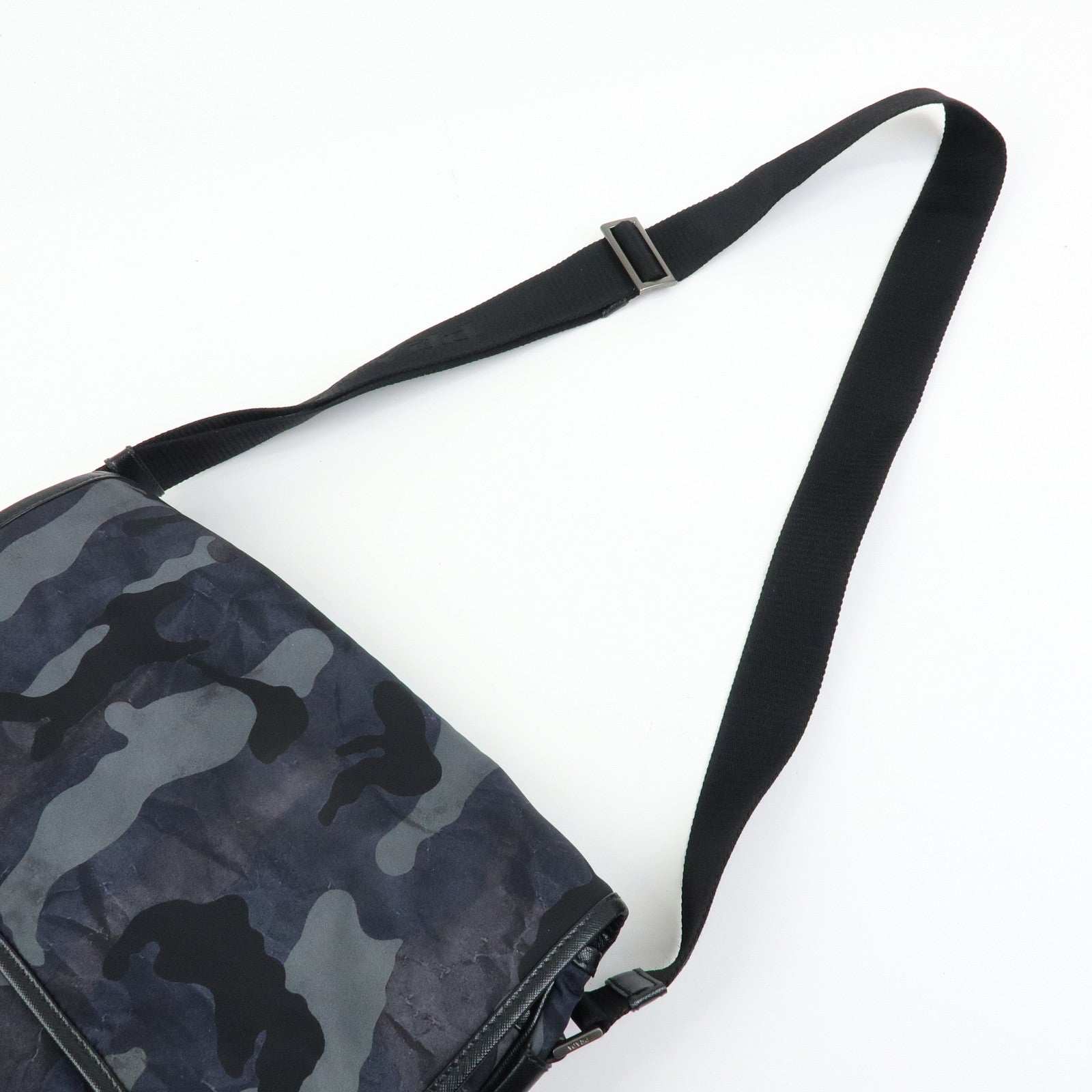 PRADA Triangle Logo Nylon Saffiano Leather Shoulder Bag VA0768