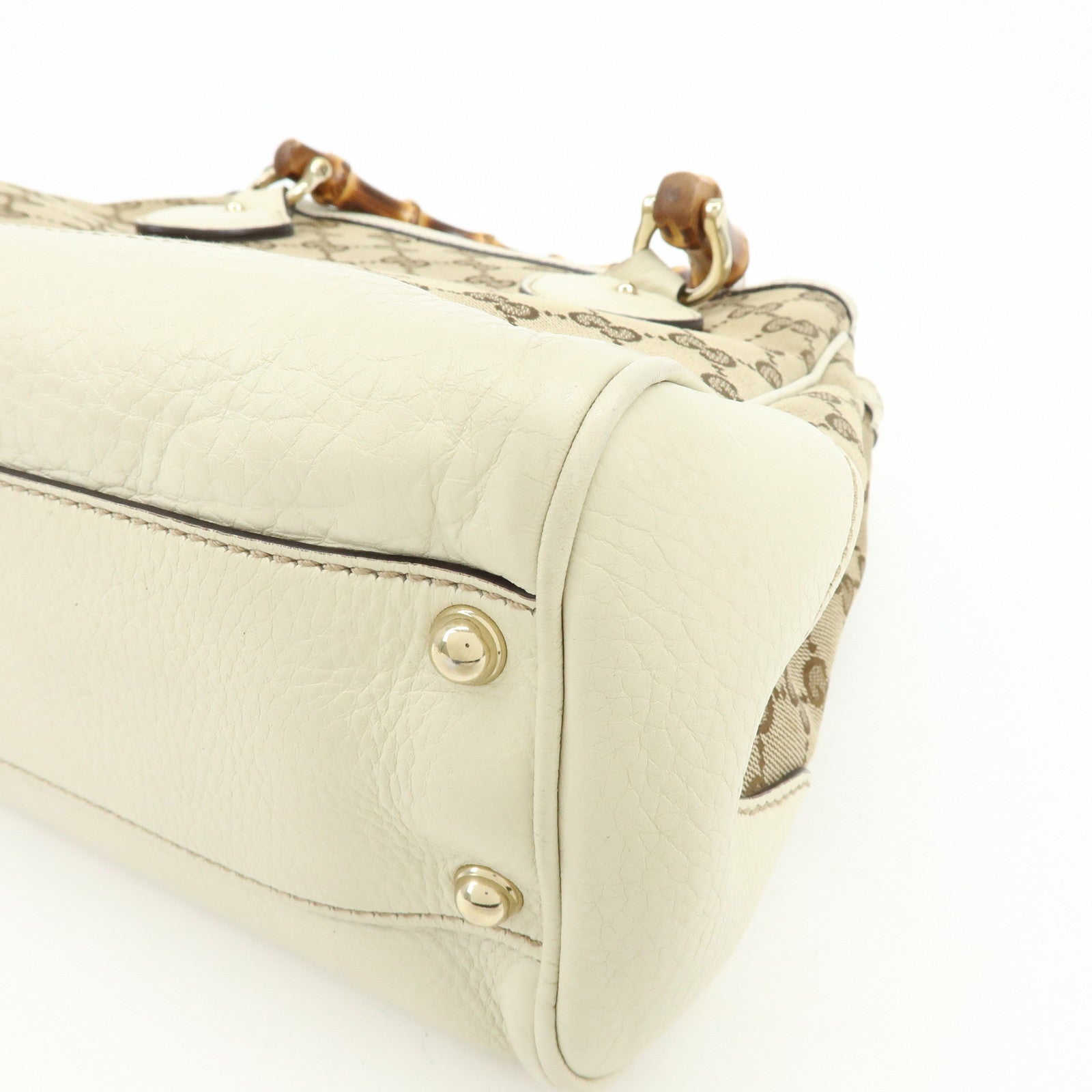 GUCCI Bamboo GG Canvas Leather 2Way Hand Shoulder Bag White 308360