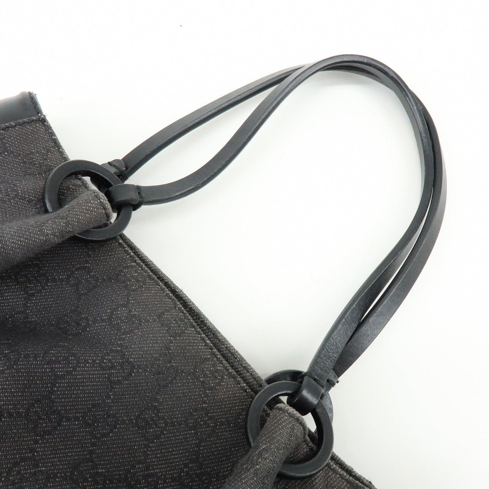 GUCCI GG Canvas Leather Tote Bag Hand Bag Black 101919