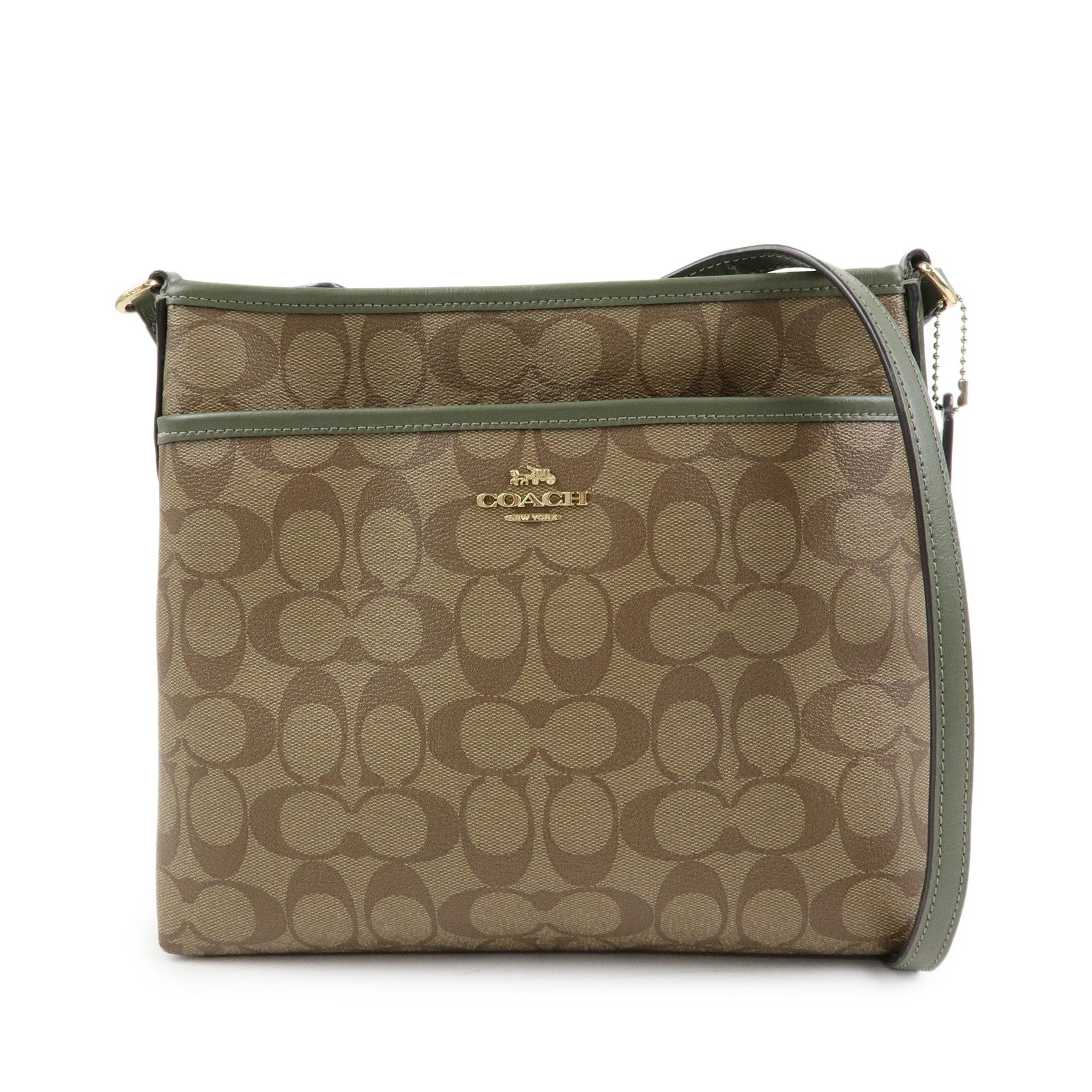 COACH Signature PVC Leather Shoulder Bag Crossbody Bag Beige Khaki