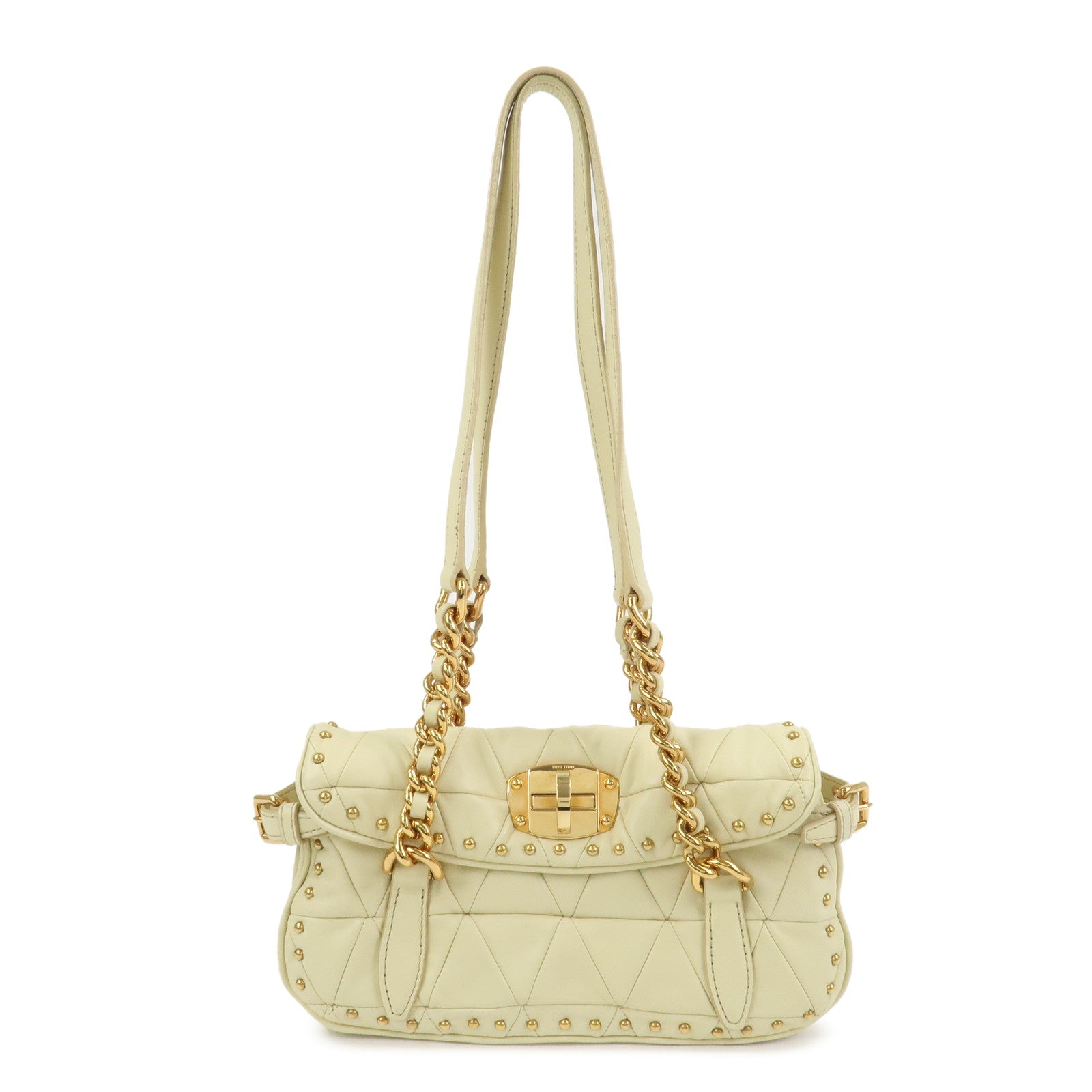 MIU MIU Logo Leather Shoulder Bag Hand Bag Cream