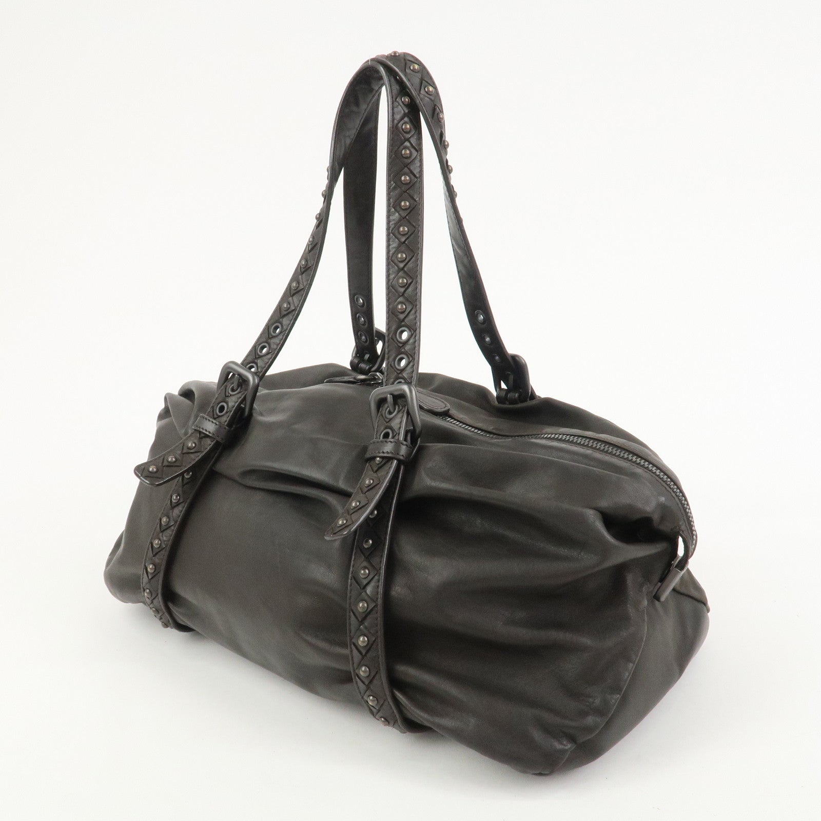 BOTTEGA VENETA Intrecciato Lamb Skin Hand Bag Dark Brown114087