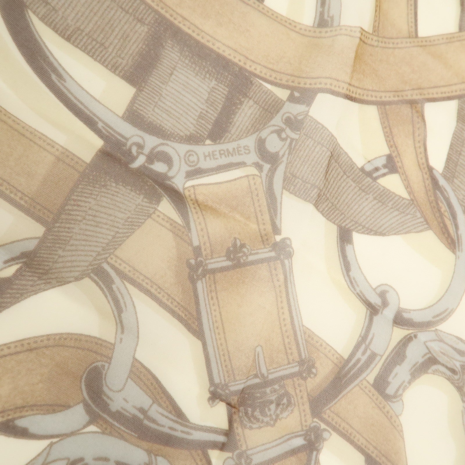 HERMES Carre 90 Silk 100% Scarf CAVALCADOUR Ivory Brown