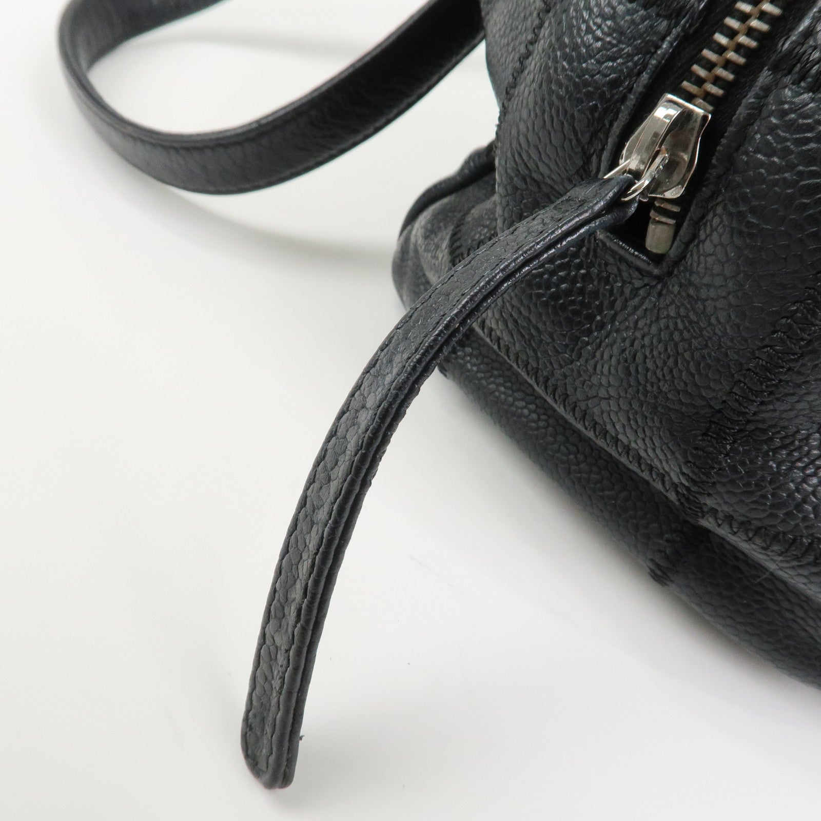 CHANEL Chocolate Bar Caviarskin Boston Bag Hand Bag Black A28023