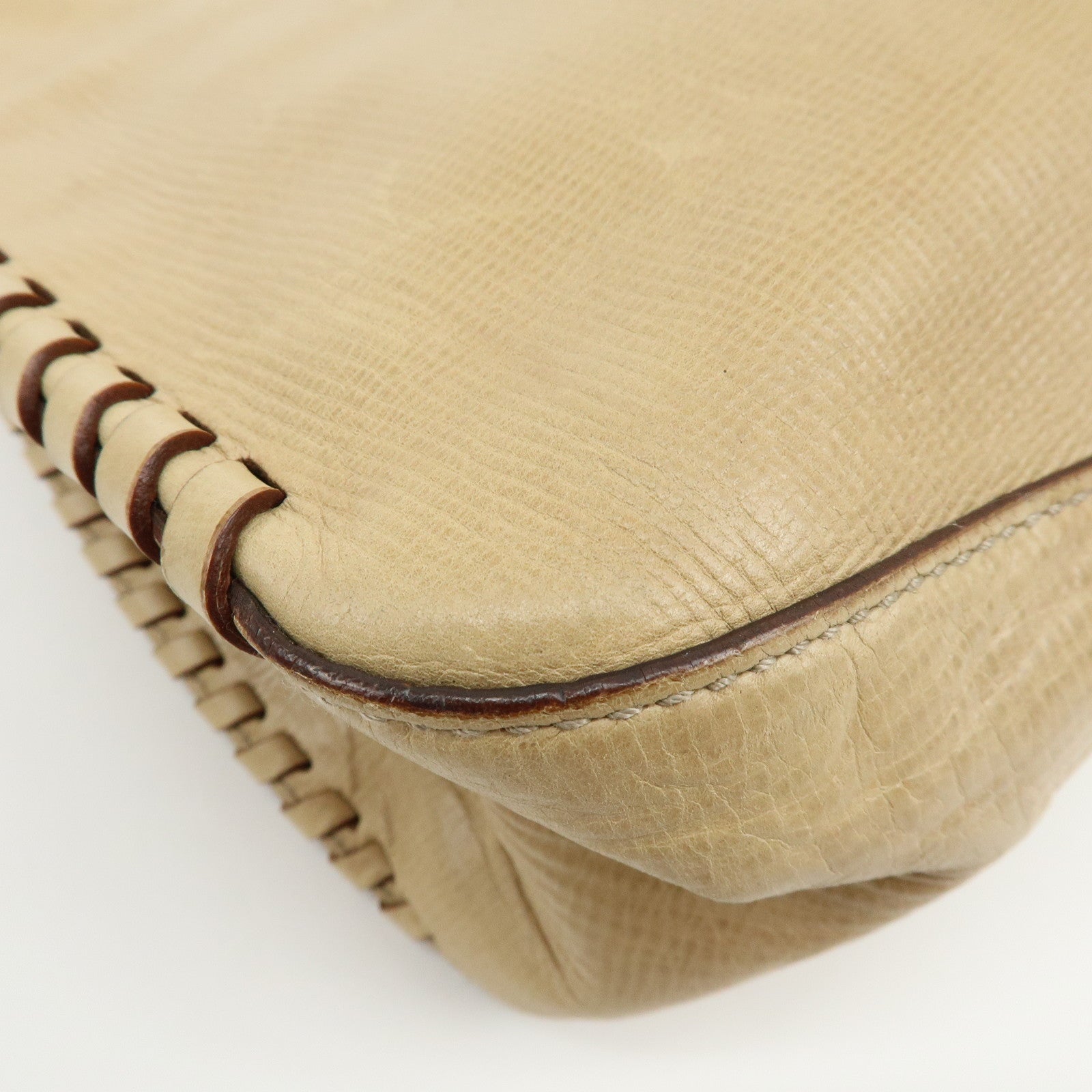 GUCCI Leather Wood Hand Bag Shoulder Bag Beige 106237