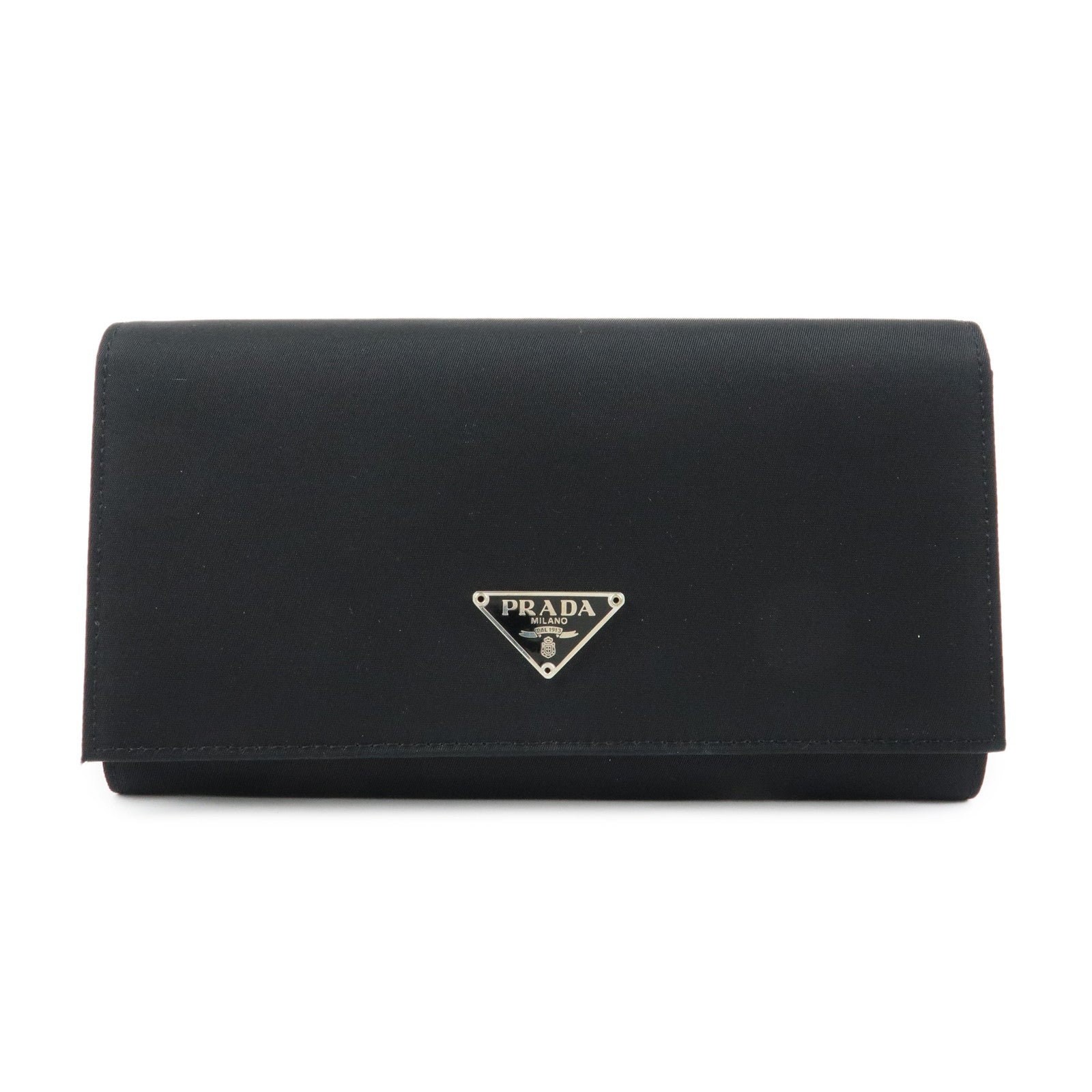 PRADA Triangle Logo Nylon Leather Long Wallet Black M608