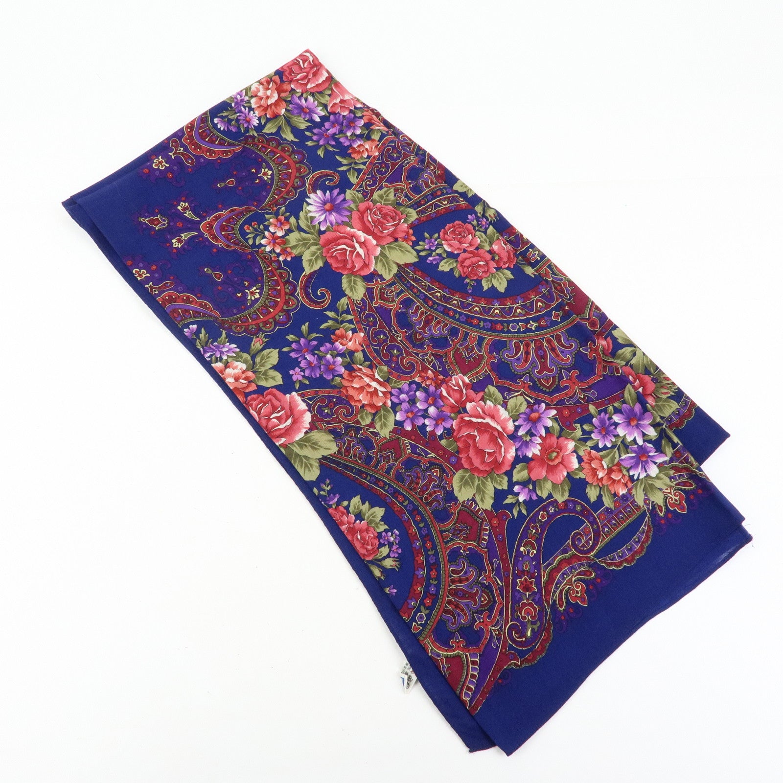 SAINT LAURENT PARIS Cotton Wool Scarf Flower Print Navy Red