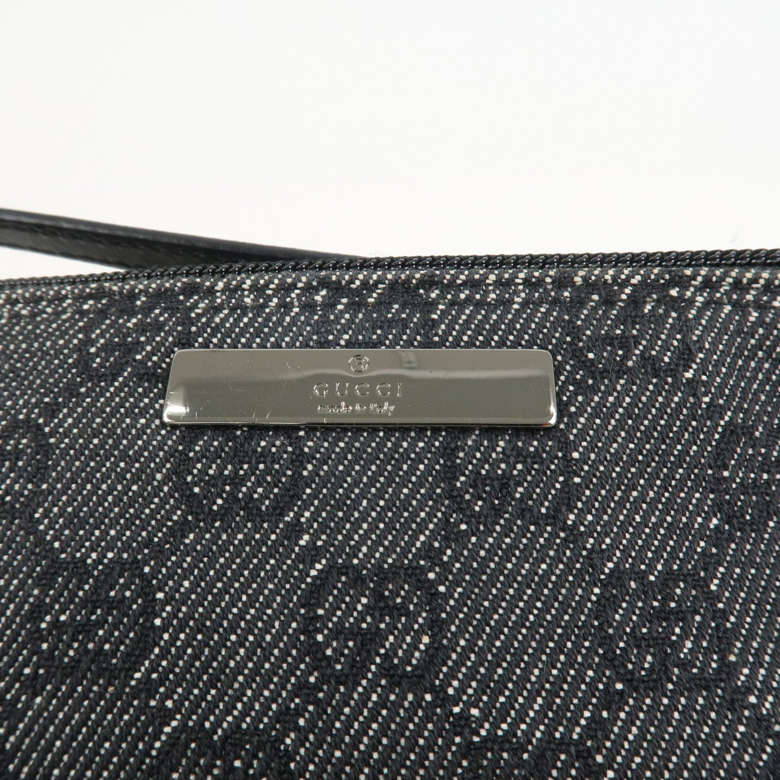 GUCCI Boat Bag Logo GG Canvas Leather Pouch Hand Bag Black 07198