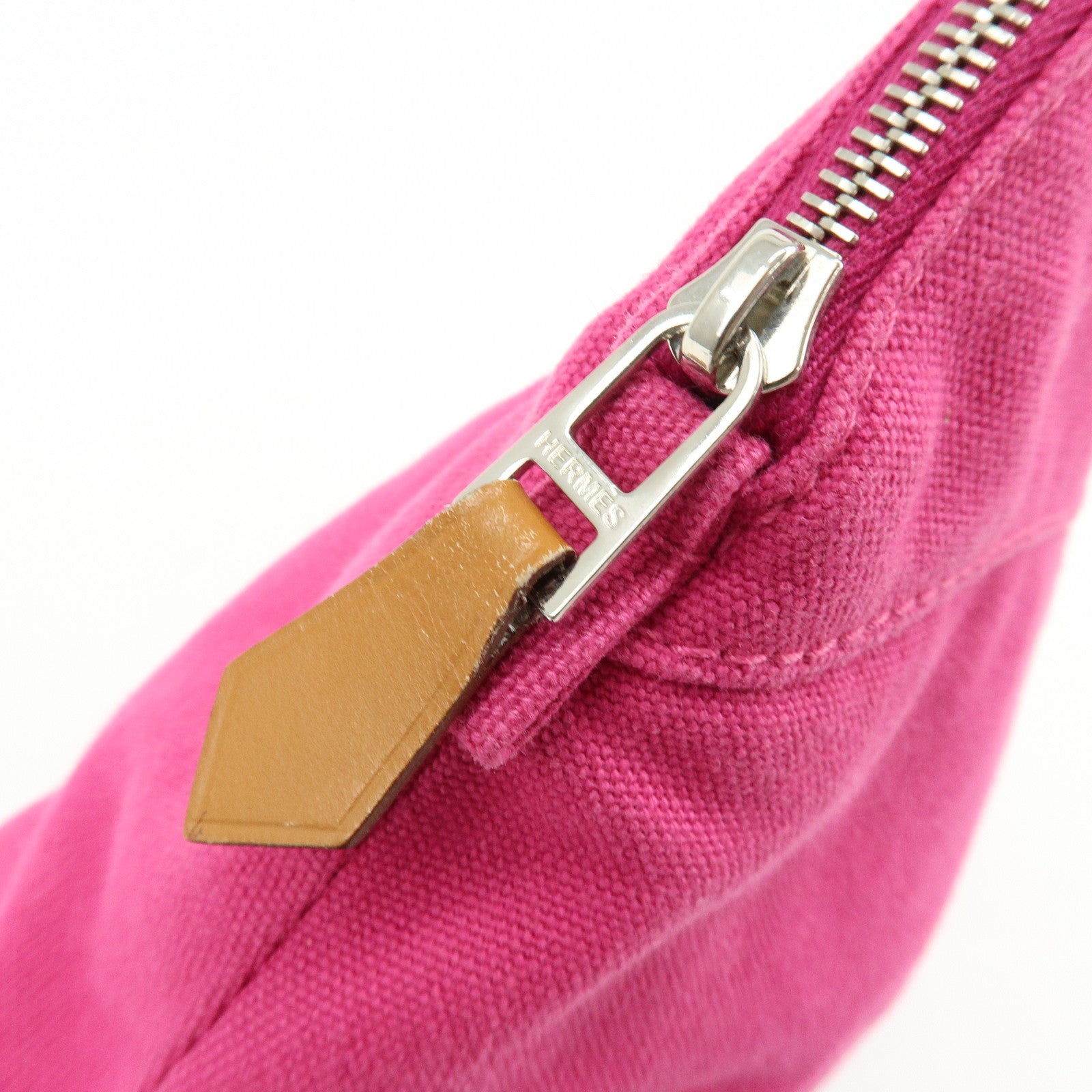 HERMES Bolide Pouch MM Cotton Leather Cosmetic Makeup Pouch Pink
