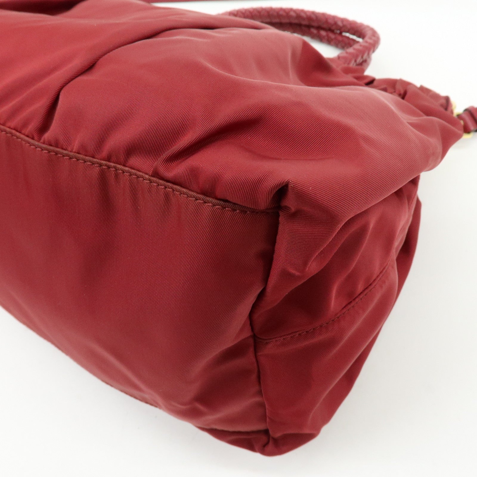 PRADA Nylon Leather Ribbon 2Way Bag Hand Bag Shoulder Bag Red