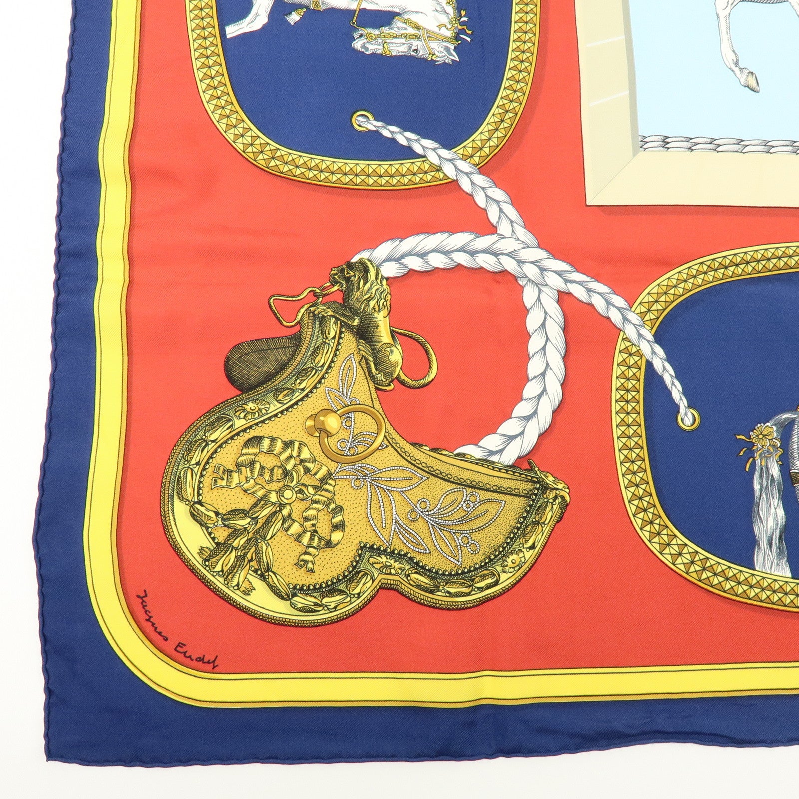 HERMES Carre 90 Silk 100% Scarf GRAND APPARAT Navy Multi Color
