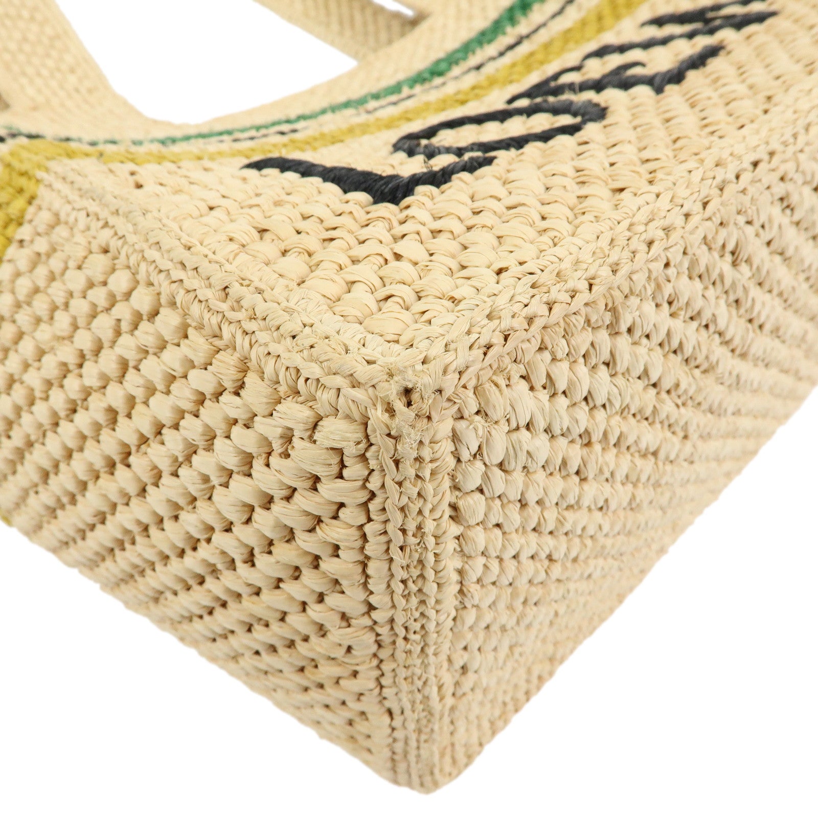 LOEWE Font Tote Bag Raffia Leather 2Way Shoulder Bag Natural Black