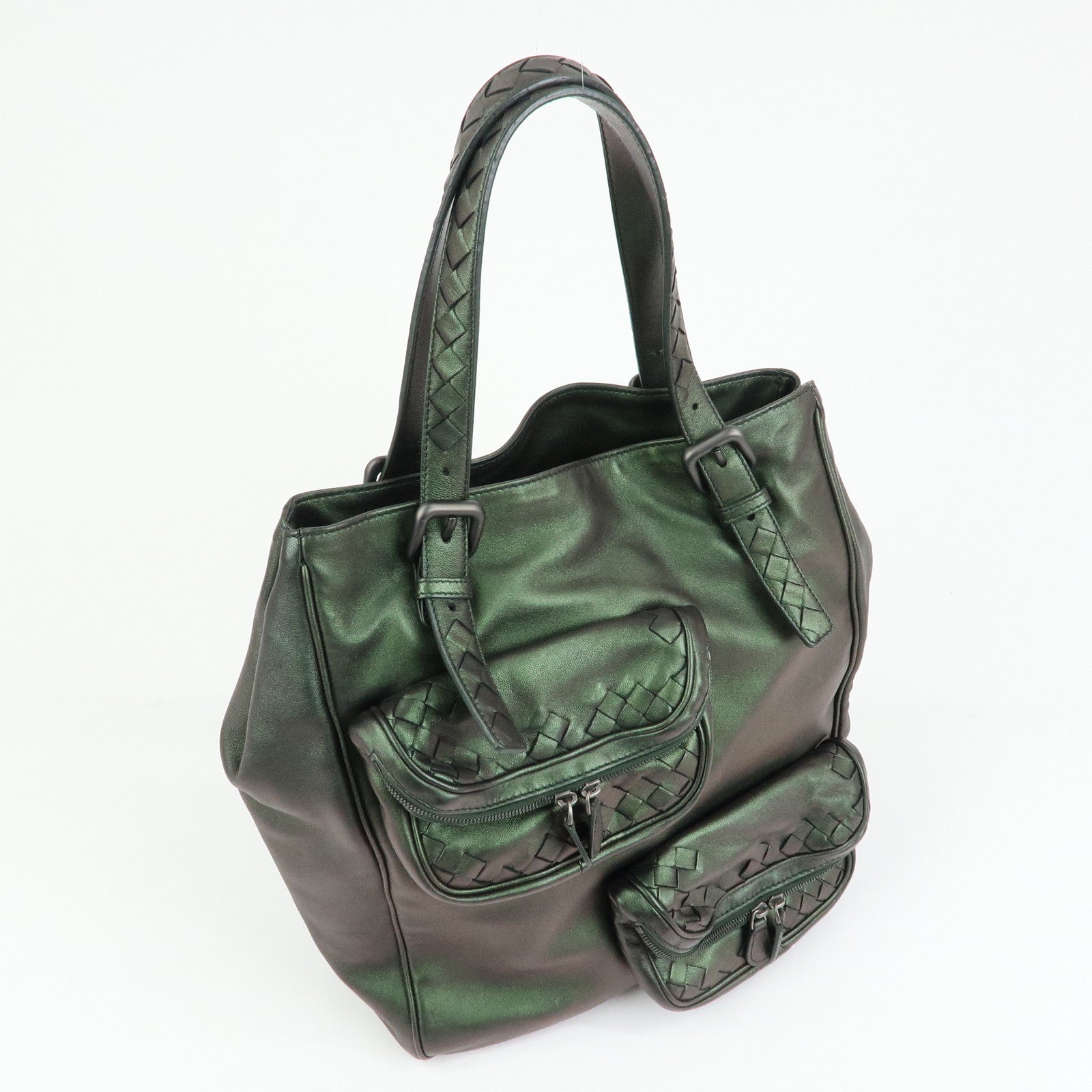 BOTTEGA VENETA Intrecciato Leather Tote Bag Hand Bag Metalic Green