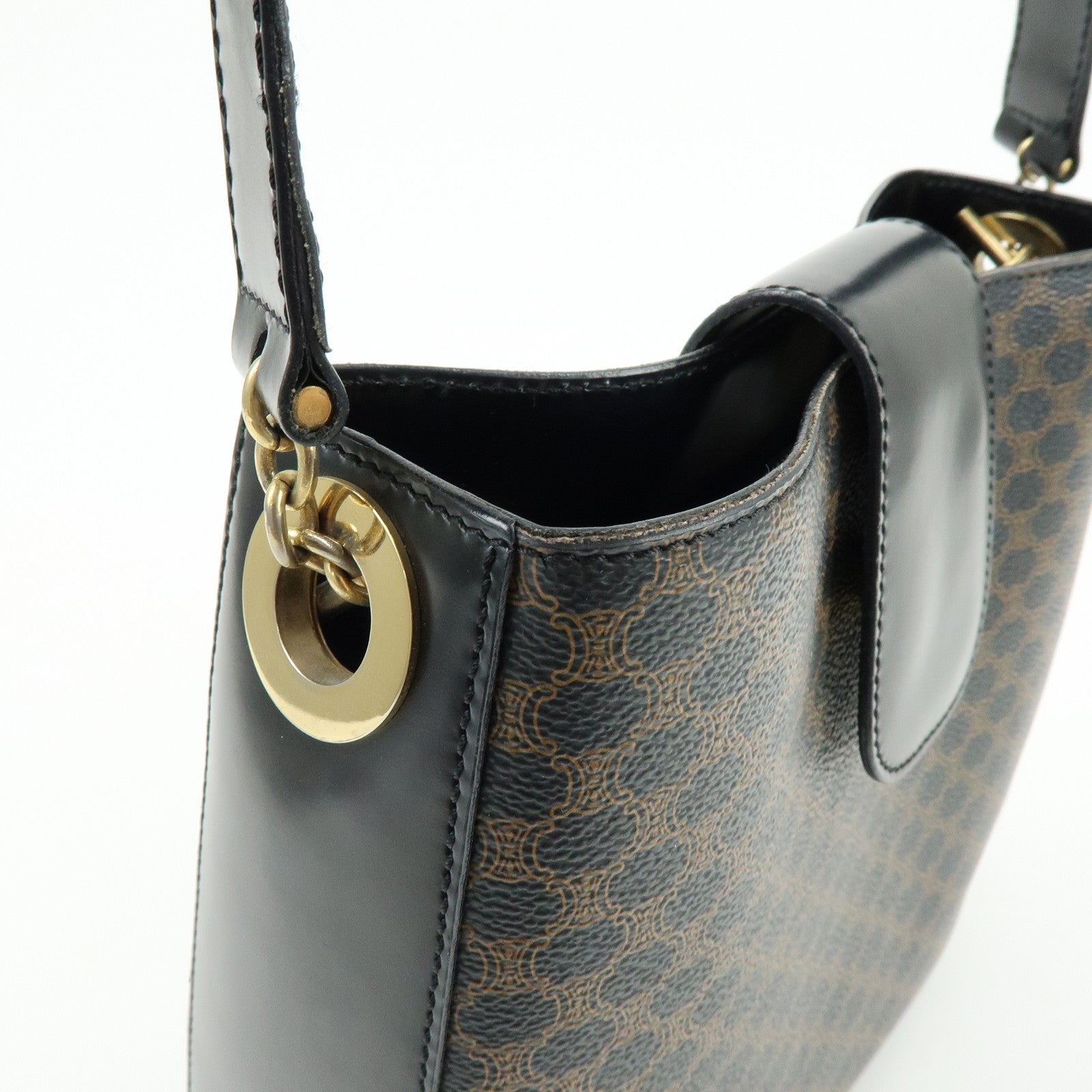 CELINE Macadam PVC Canvas Leather Shoulder Crossbody Bag Black