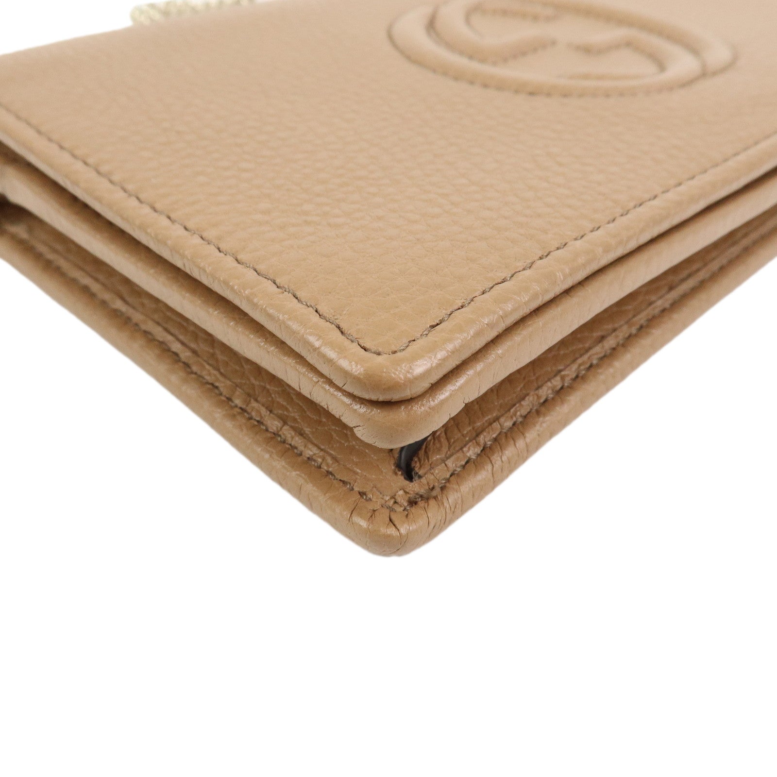 GUCCI SOHO Leather Chain Shoulder Bag Wallet Light Brown 598211