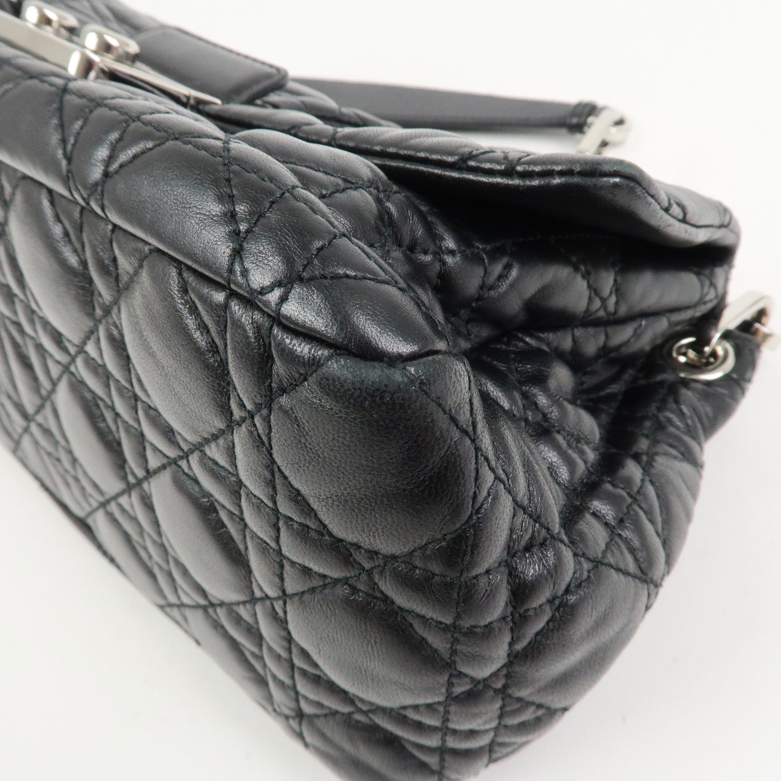 Christian Dior Cannage New Lock Leather Chain Shoulder Bag Black