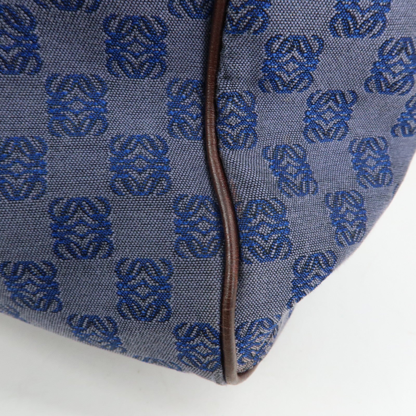 LOEWE Repeat Anagram Canvas Leather Tote Bag Hand Bag Blue Brown
