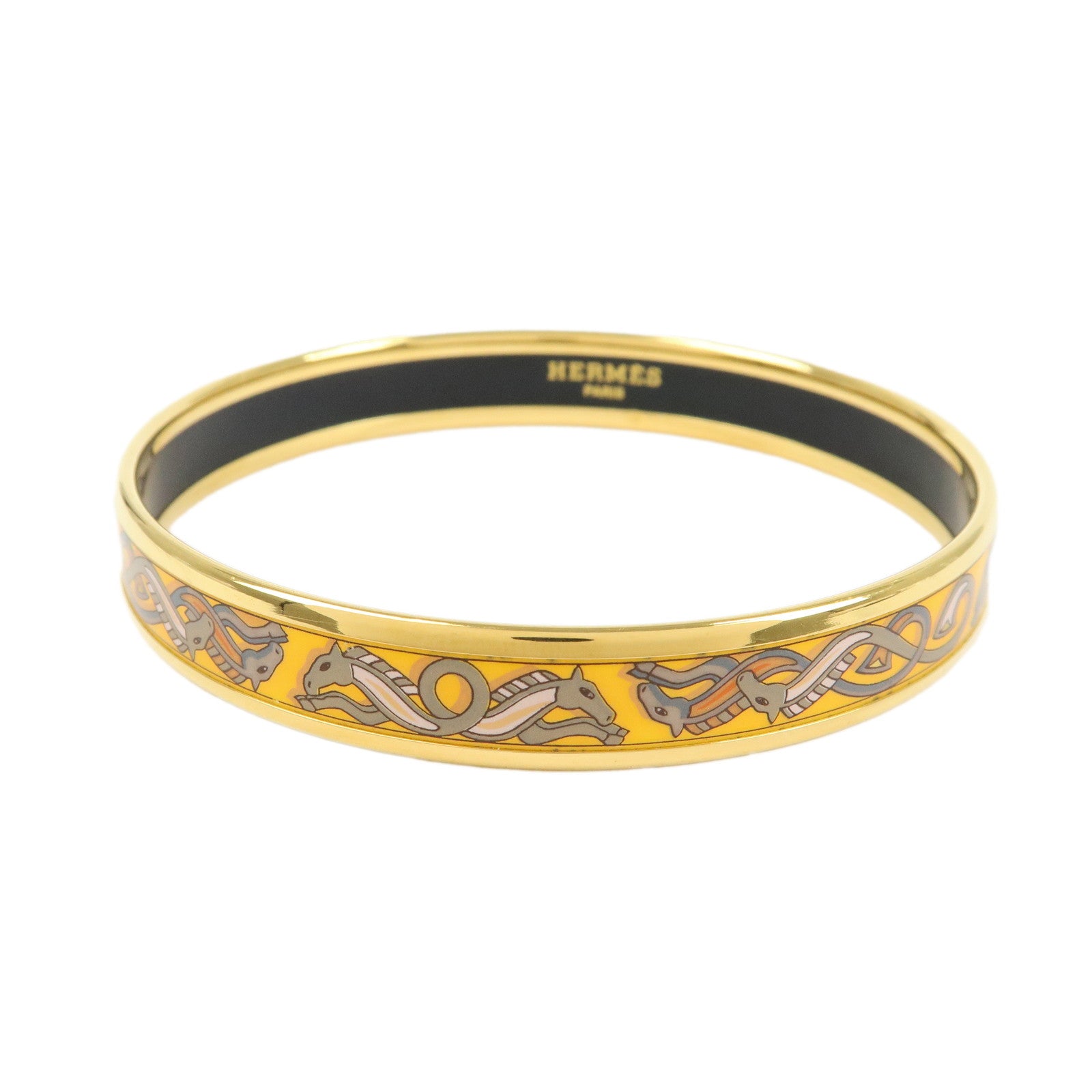 HERMES Email PM Plated Bracelet Bangle Gold Yellow