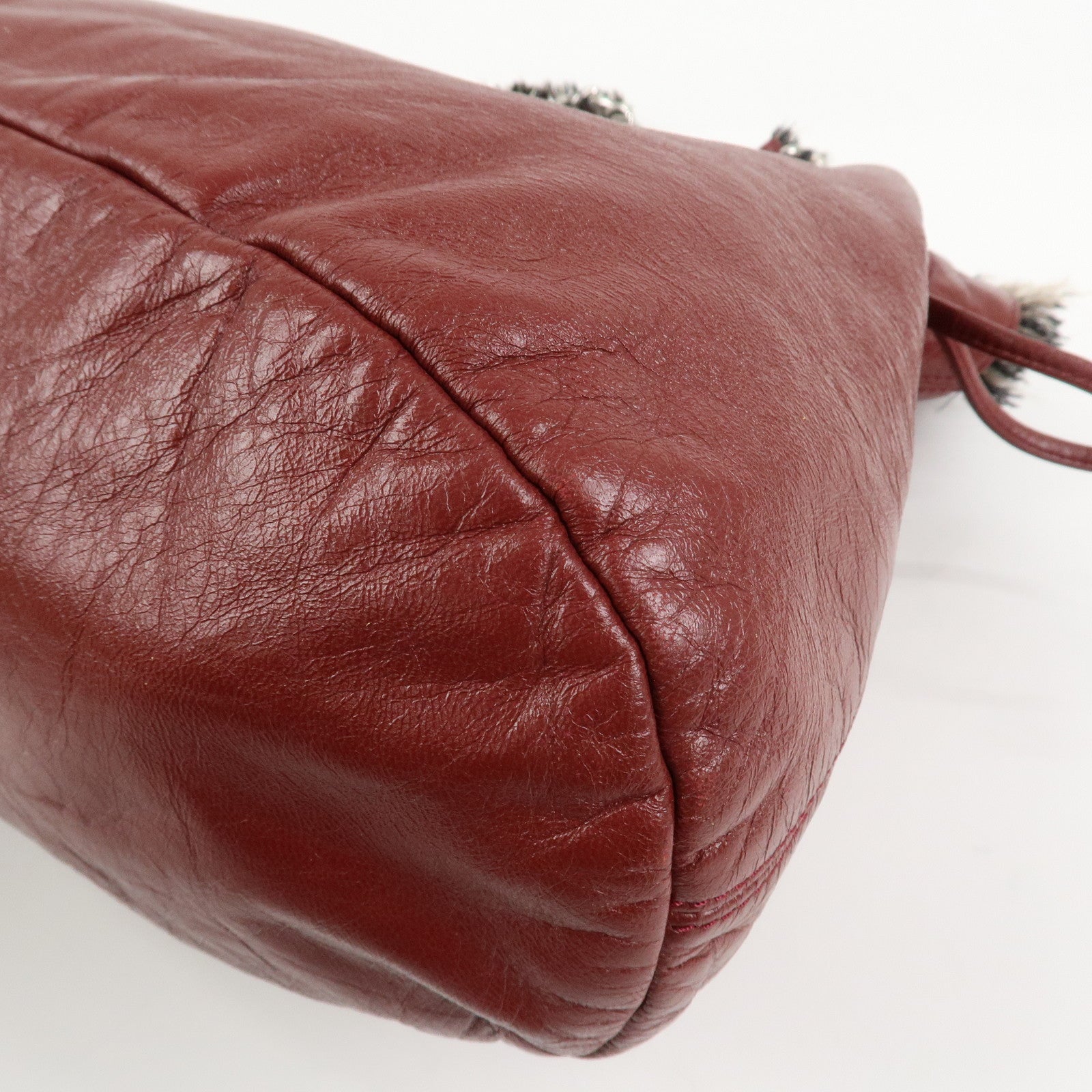 CHANEL Leather Tweed Chain Shoulder Tote Bag Bordeaux A49559