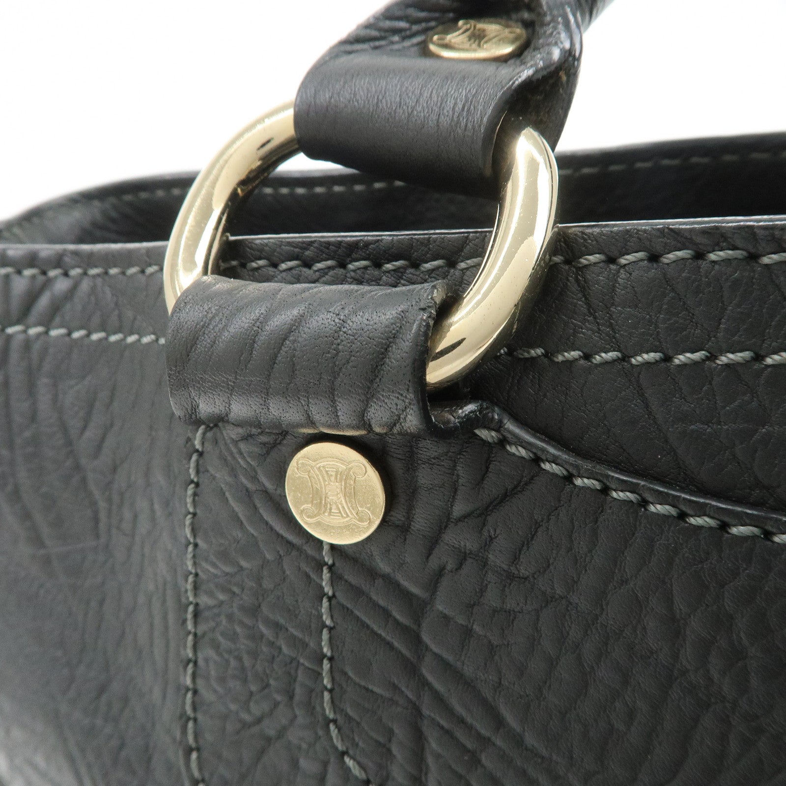 CELINE Logo Leather Boogie Bag Hand Bag Tote Bag Black