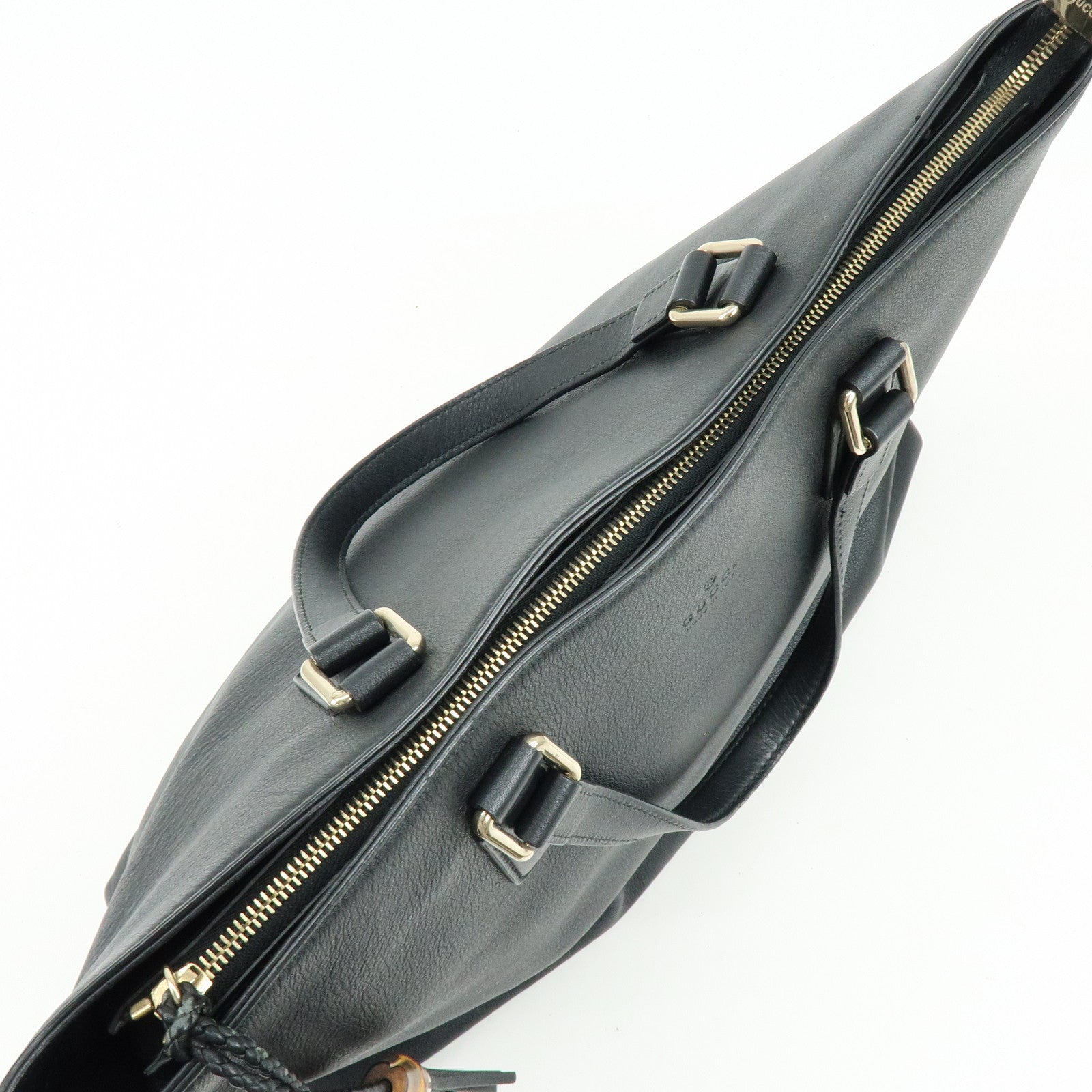 GUCCI Bamboo Leather 2Way Bag Tote Bag Shoulder Bag Black 365345