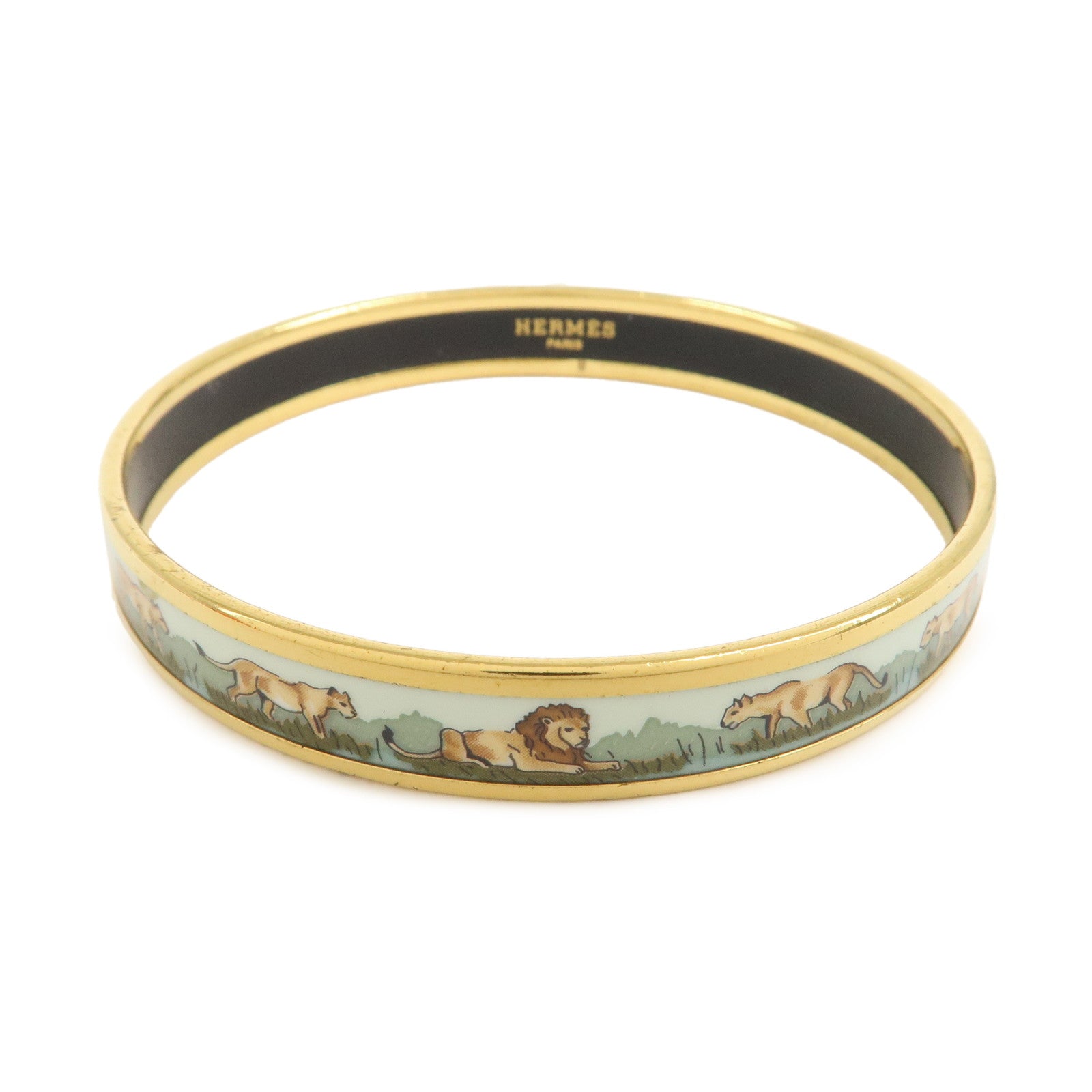 HERMES Email PM Metal Bracelet Bangle Gold Lion Safari