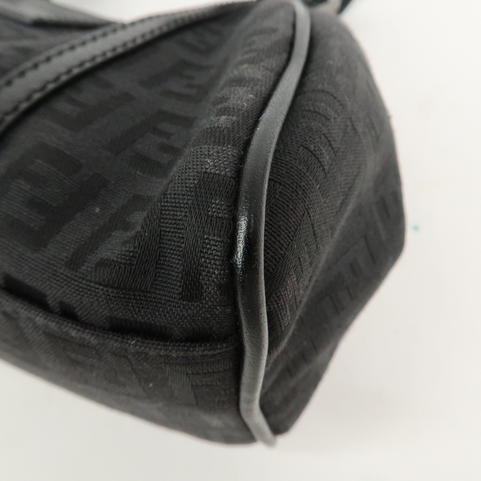 FENDI Zucchino Canvas Leather Hand Bag Shoulder Bag Black 8BR437