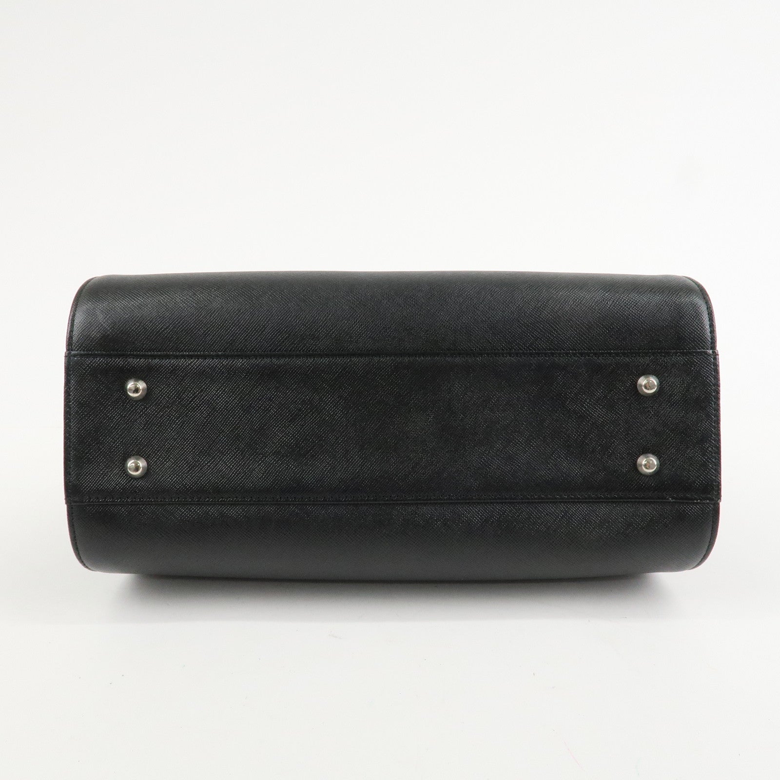BURBERRY Leather Boston Bag Hand Bag Black Silver HDW Used