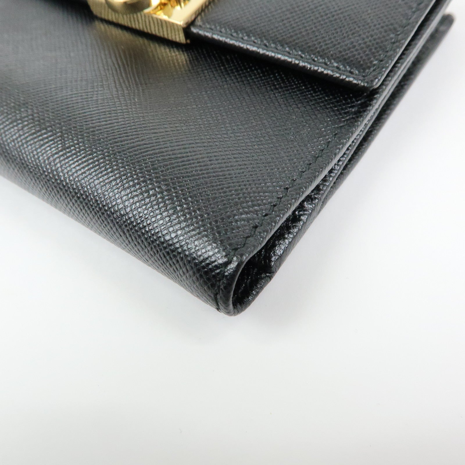 Ferragamo Gancini Leather Bi-Fold Compact Wallet Black