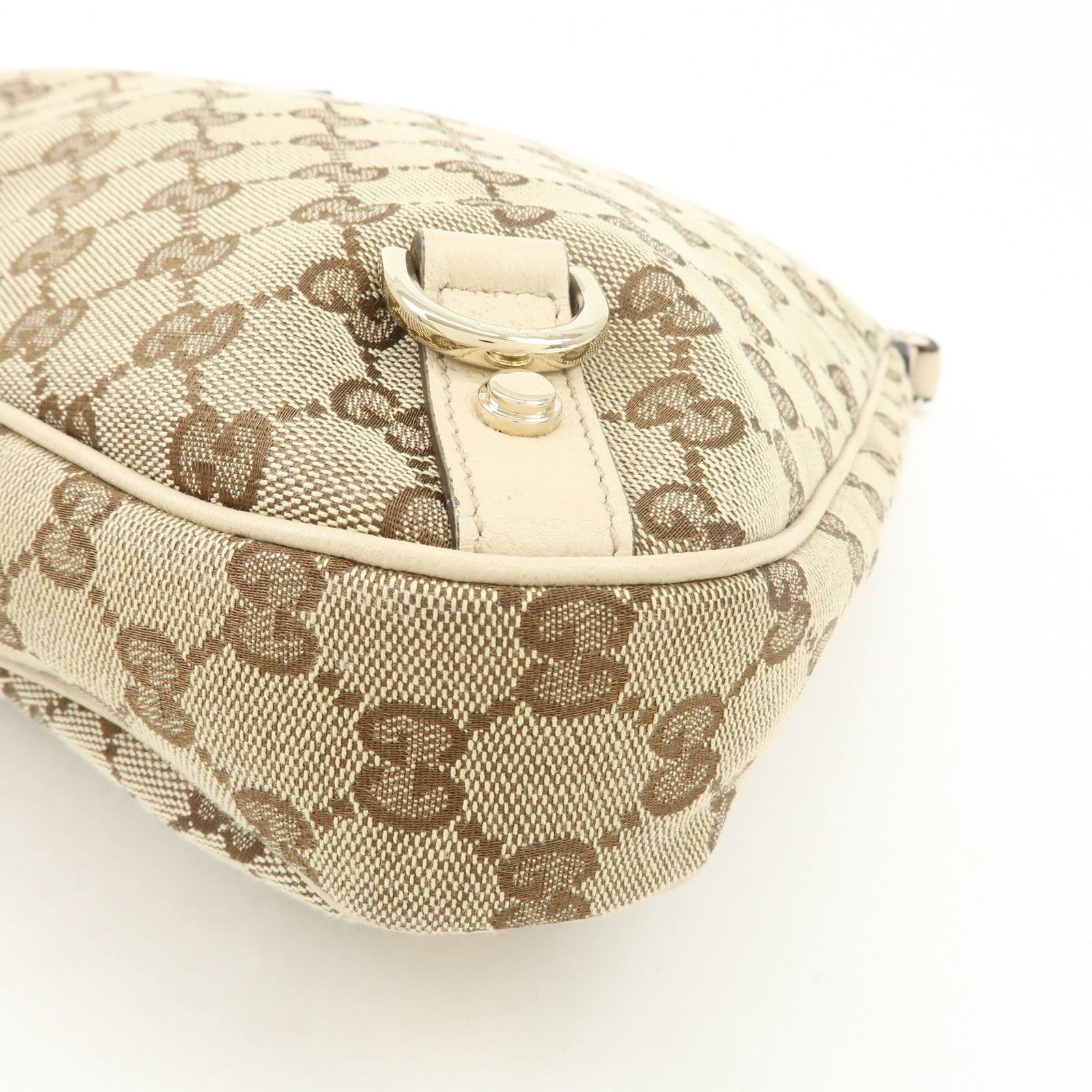 GUCCI Abbey Leather GG Canvas Shoulder Bag Beige Ivory 130737