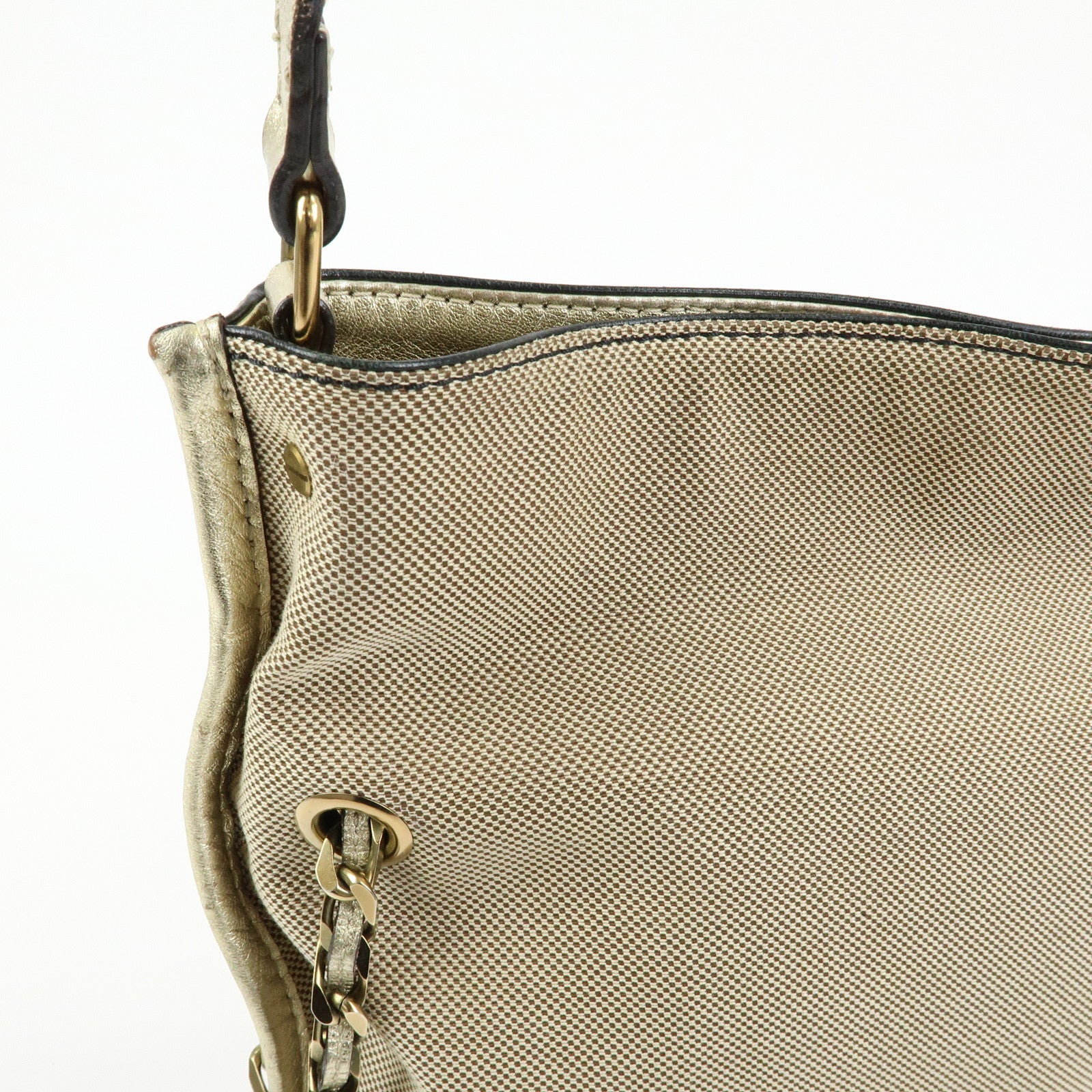Chloe Harley Canvas Leather Shoulder Bag Crossbody Bag Beige Gold