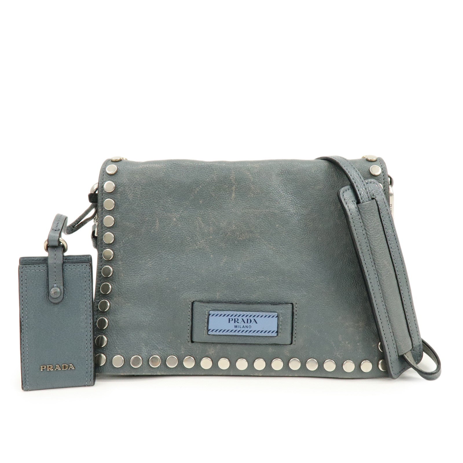 PRADA Etiquette Leather 2Way Bag Shoulder Bag Clutch Bag Gray