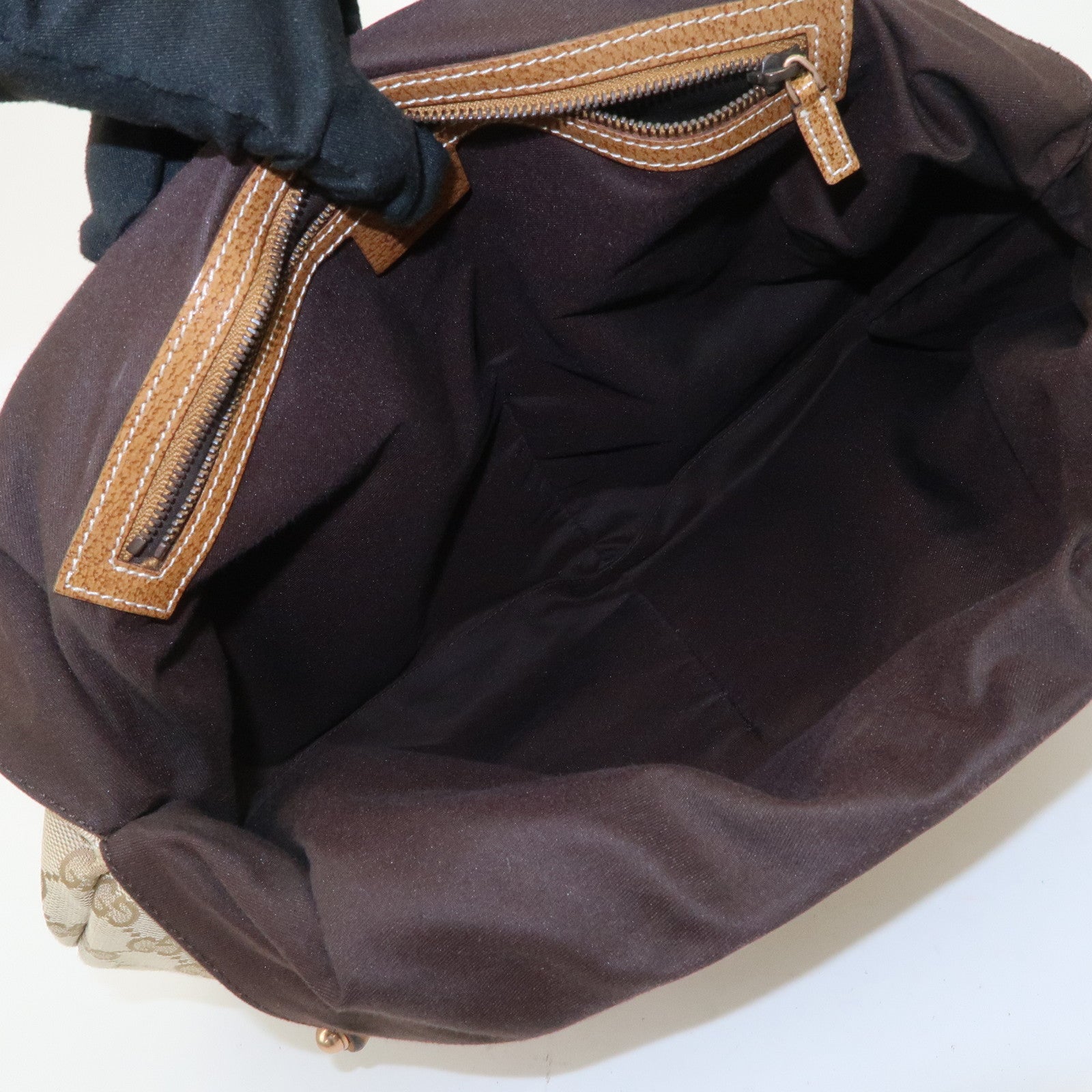 GUCCI Bamboo GG Canvas Shoulder Bag Hand Bag Beige 124293