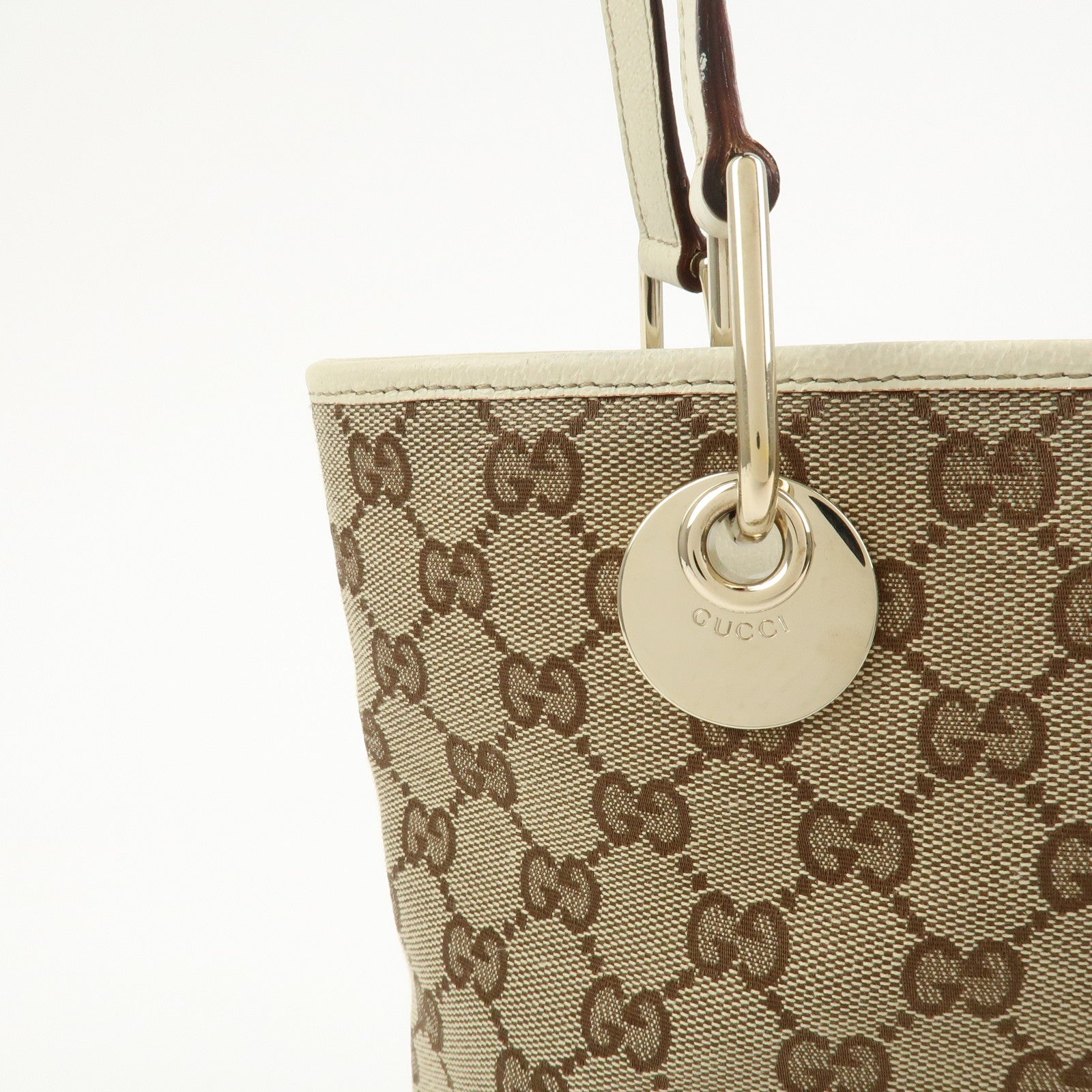 GUCCI GG Monogram Canvas Leather Tote Bag Hand Bag Brown 120840