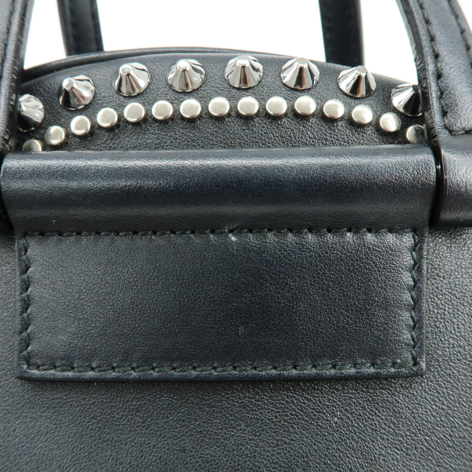 JIMMY CHOO Varenne Leather Bowling Bag Hand Bag Studs Black