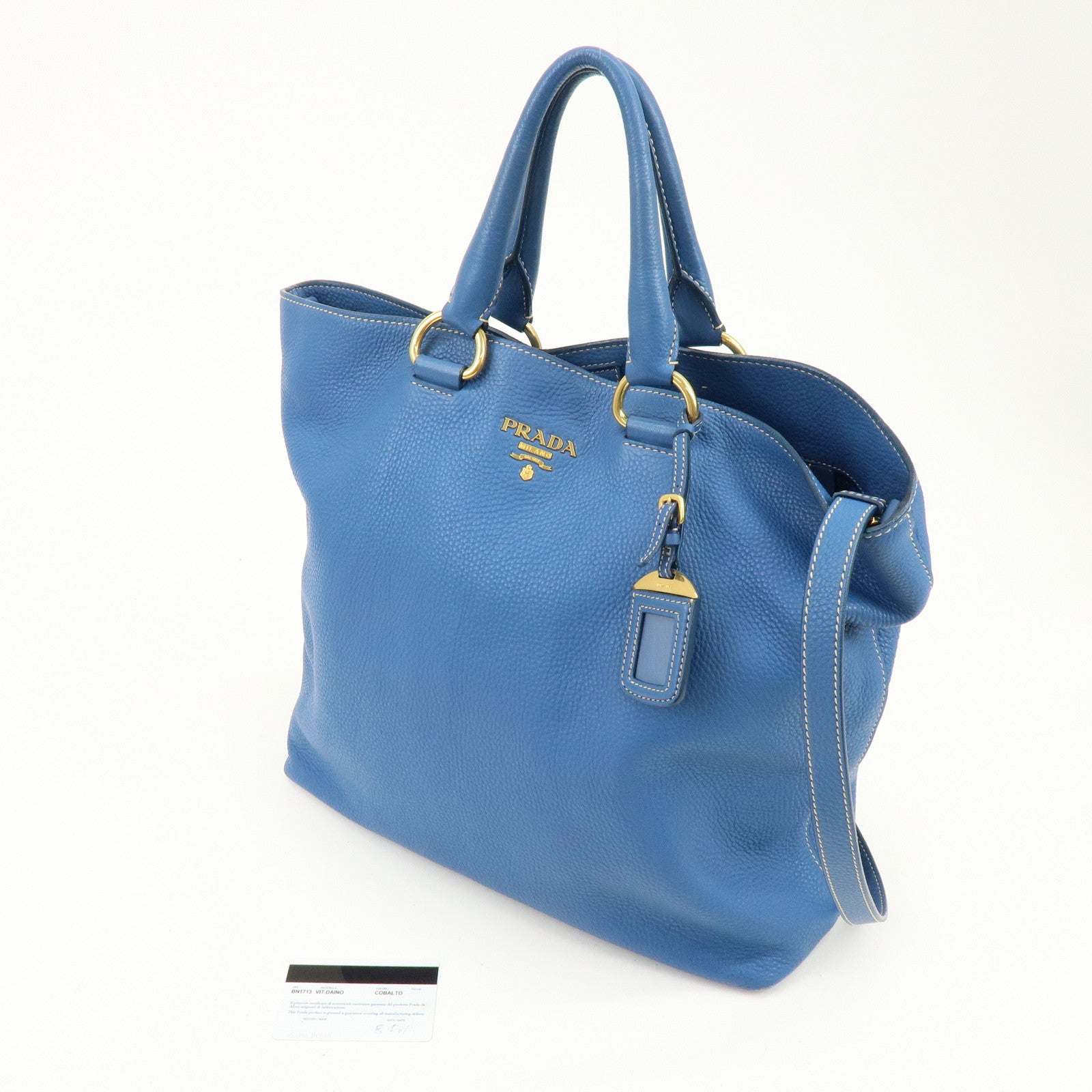PRADA Leather 2Way Tote Bag Shoulder Bag Hand Bag Blue BN1713