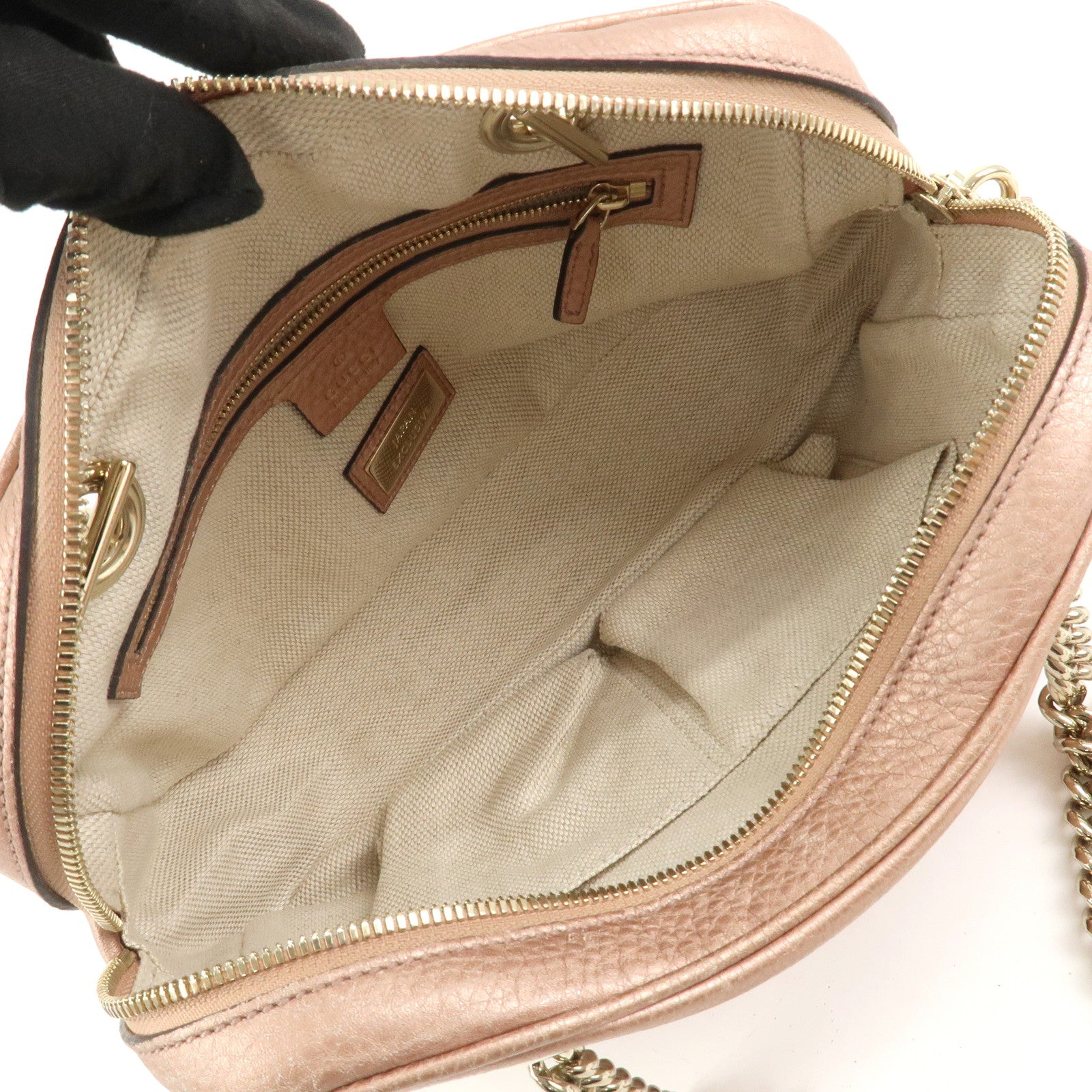 GUCCI SOHO Interlocking G Leather Shoulder Bag Metallic Pink 308983