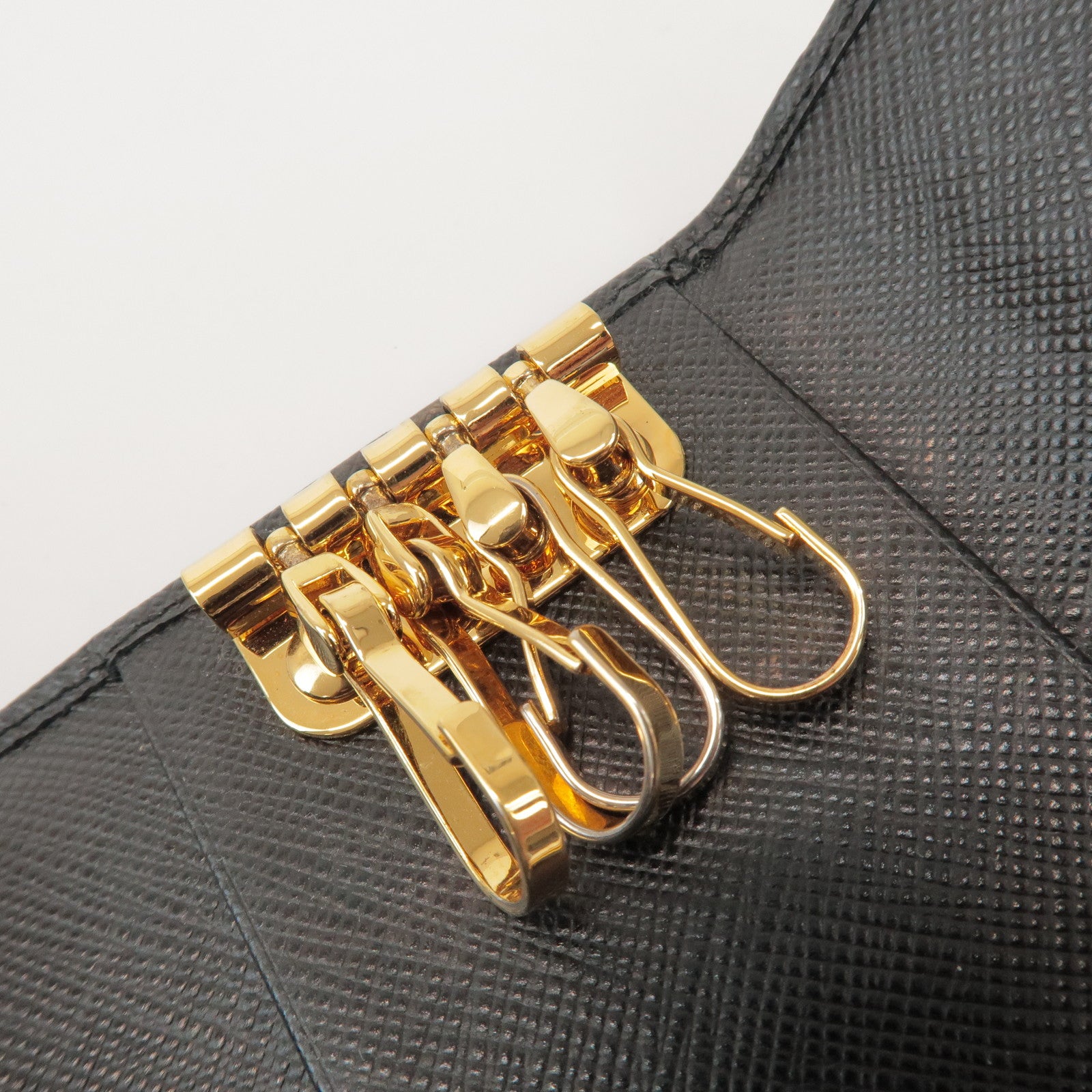 PRADA Saffiano Leather 4 Rings Key Case Key Holder Black 1PG004