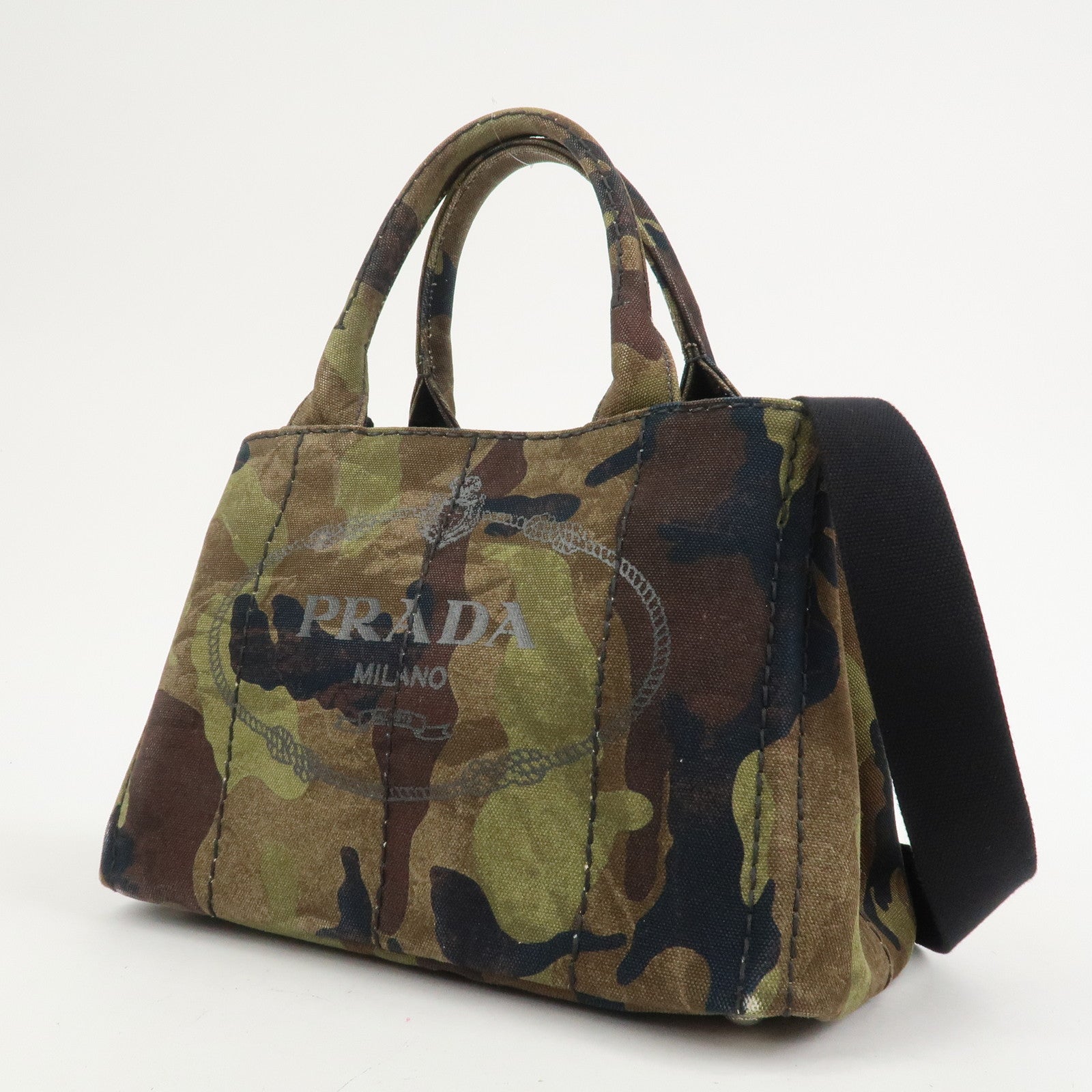 PRADA Logo Canapa Mini Canvas 2Way Bag Hand Bag Brown Green 1BG439