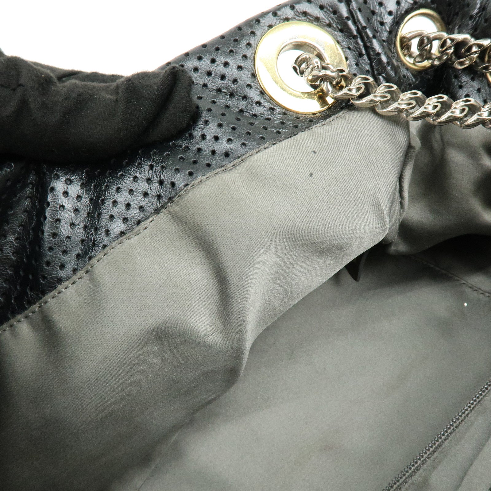 CHANEL 2.55 Punching Calf Leather Chain Shoulder Bag  Black