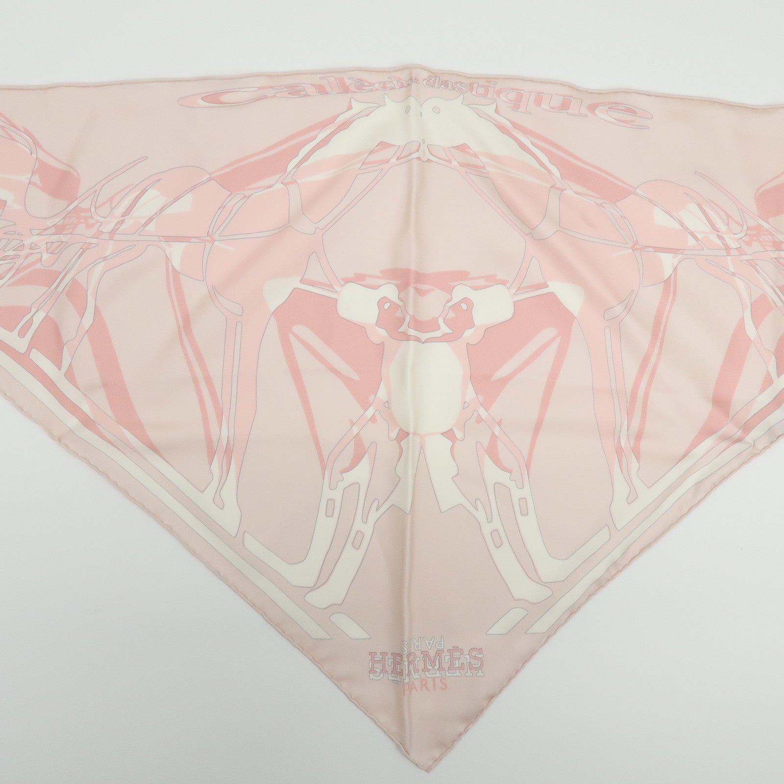 HERMES Silk 100% Triangle Scarf CALECHE ELASTIQUE Light Pink