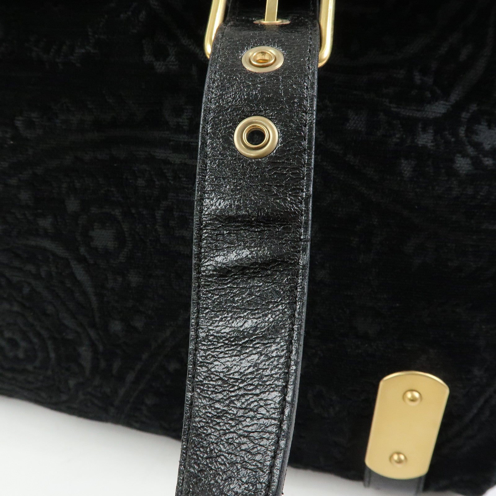STELLA MCCARTNEY Canvas Leather Tote Hand Bag Paisley Pattern Black