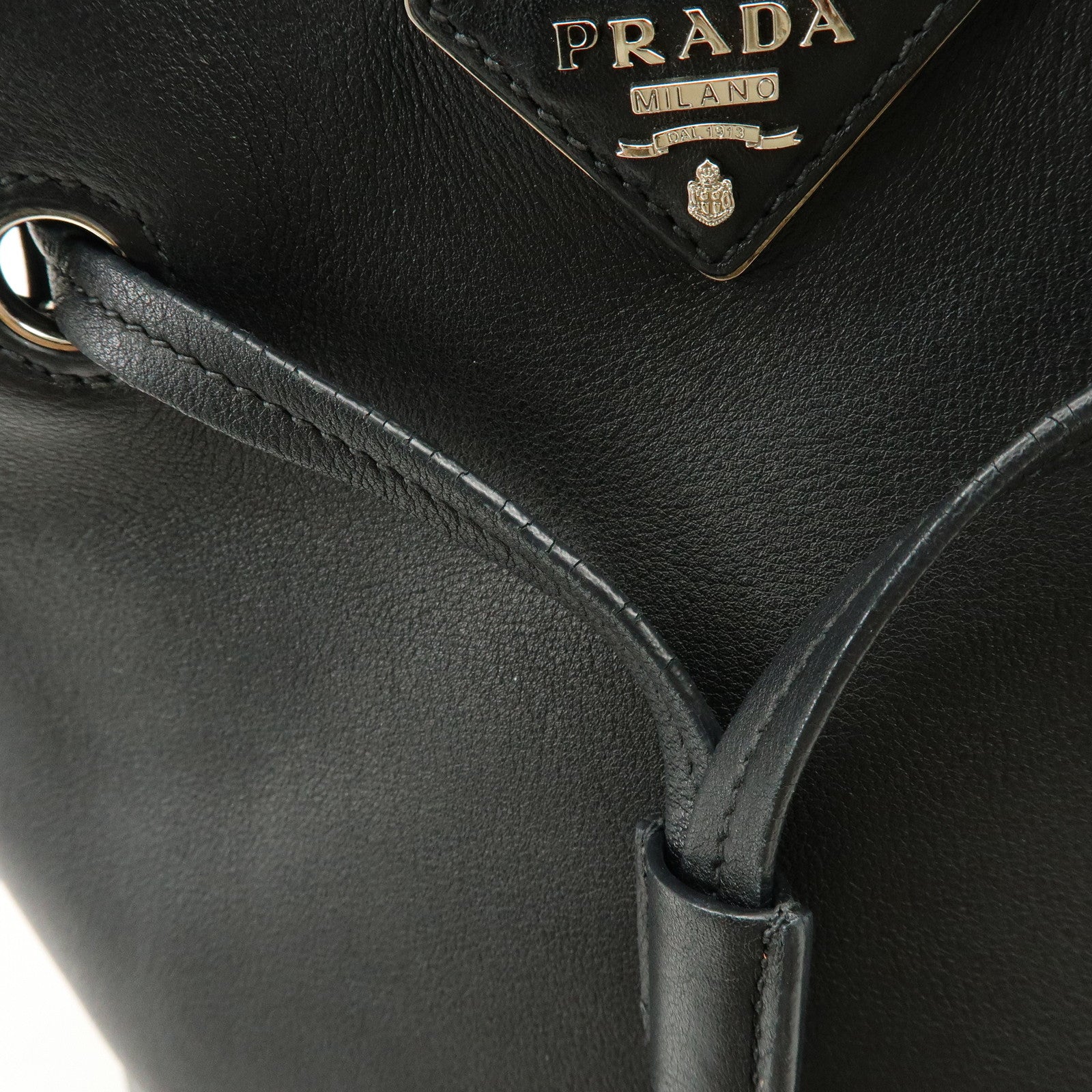 PRADA Triangle Logo City Calf Leather 2Way Bag Bucket Bag Black