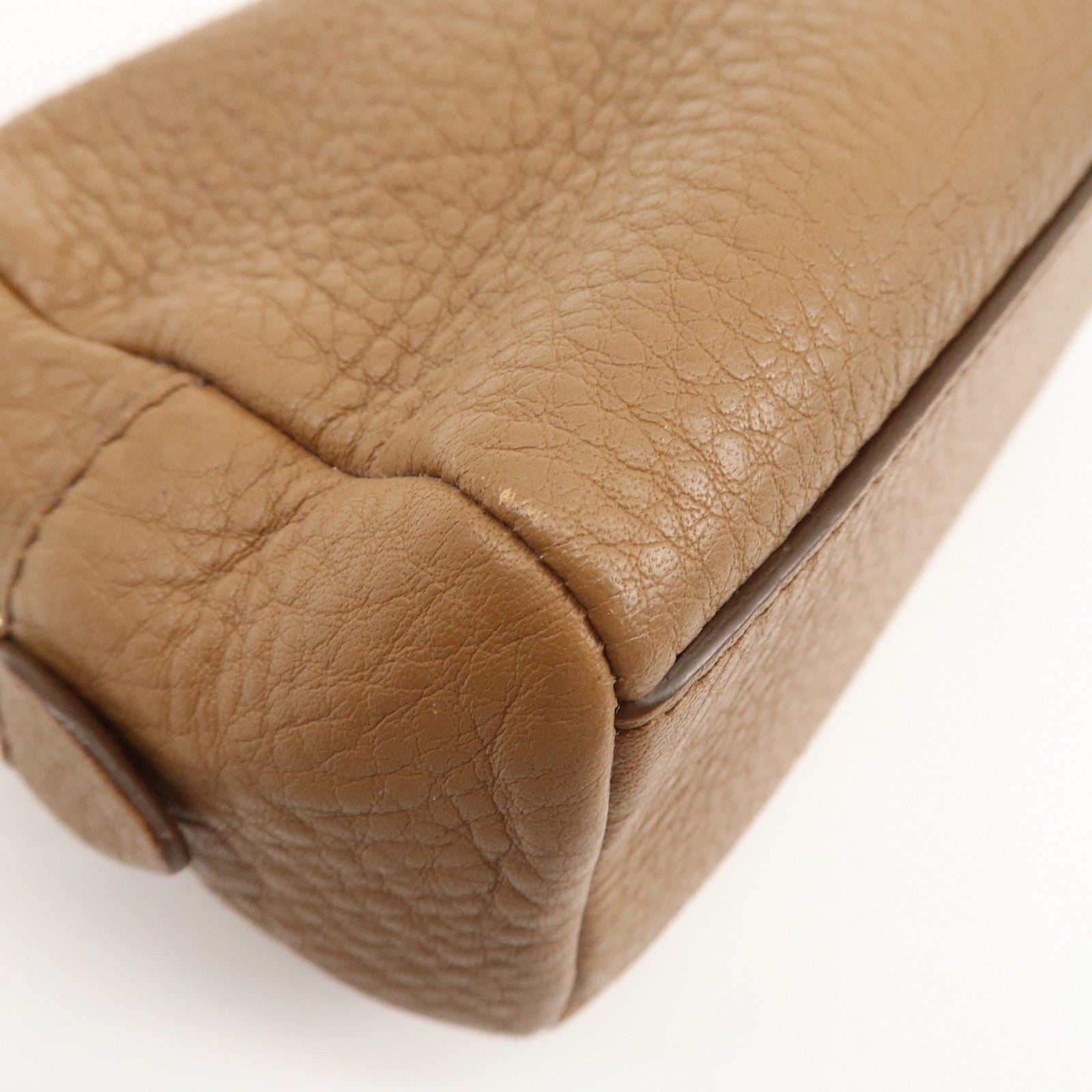 PRADA Logo Leather Pouch Cosmetic Pouch Camel