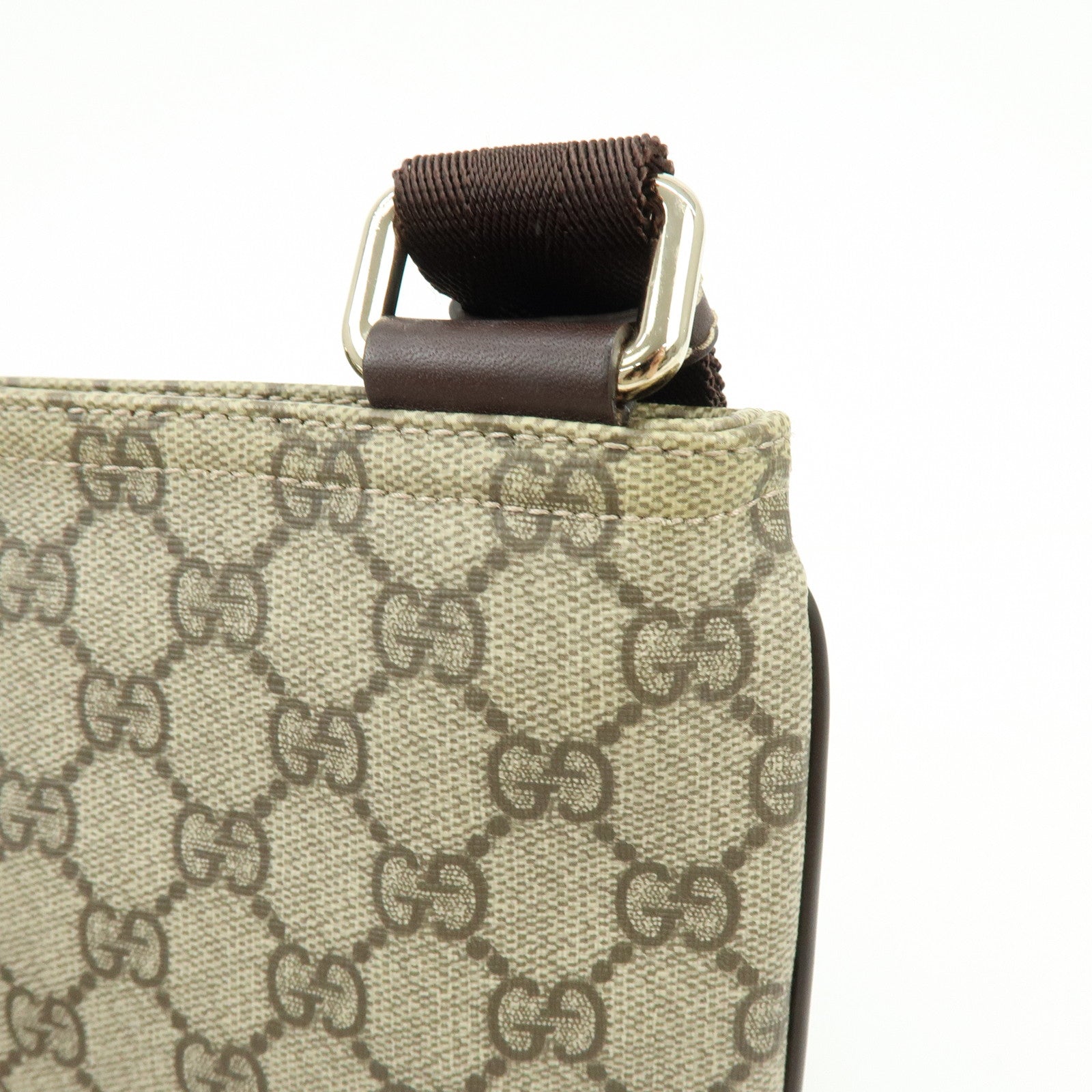 GUCCI GG Supreme Leather Shoulder Bag Gray Beige Brown 201533