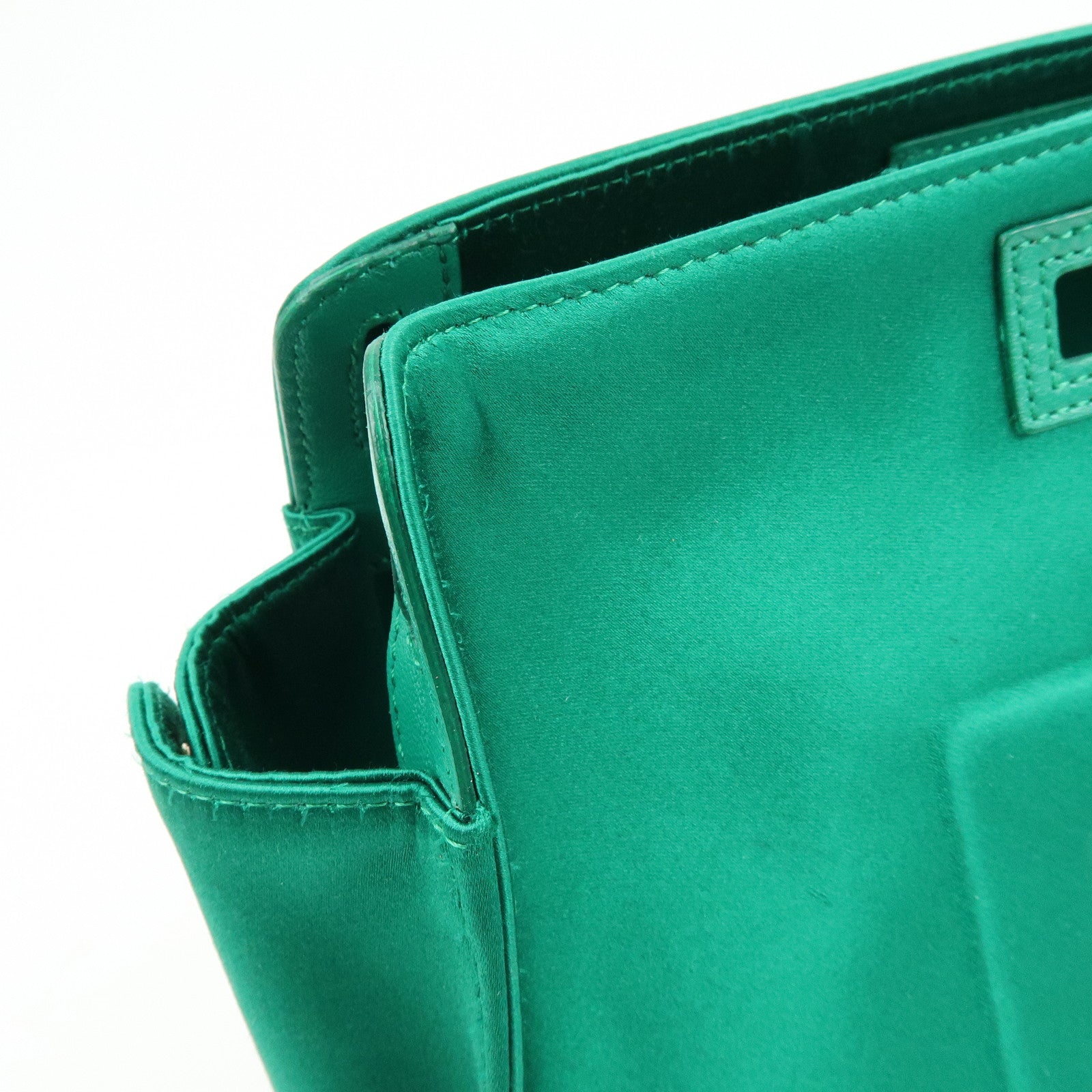 FENDI Satin Peekaboo Defender Hand Bag Cover Green 7AR717