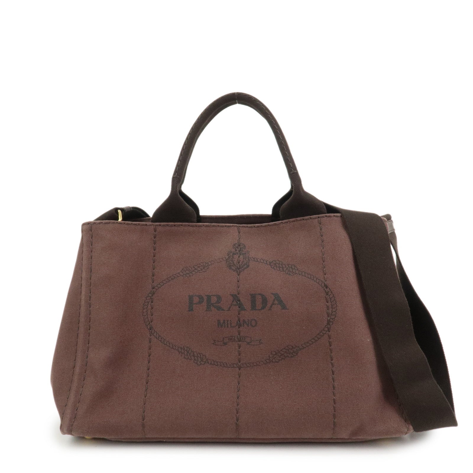 PRADA Logo Canapa 2Way Tote Bag Hand Bag Brown BN2642