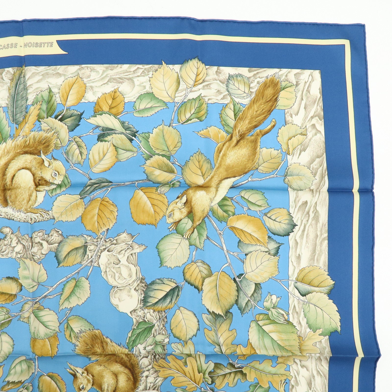 HERMES Carre 90 Silk 100% scarf Casse Noisette Squirrel Print