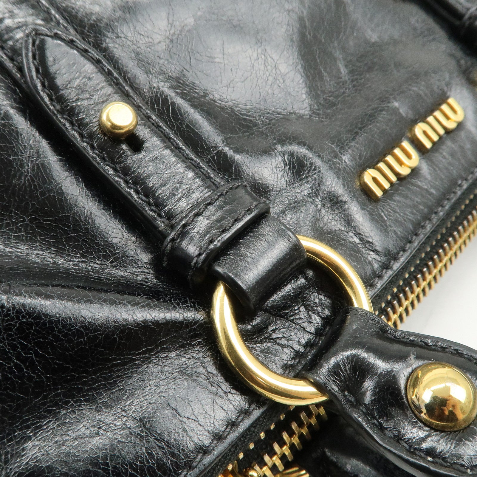MIU MIU Vitello Shine Leather 2Way Bag Hand Bag Black 5BB893
